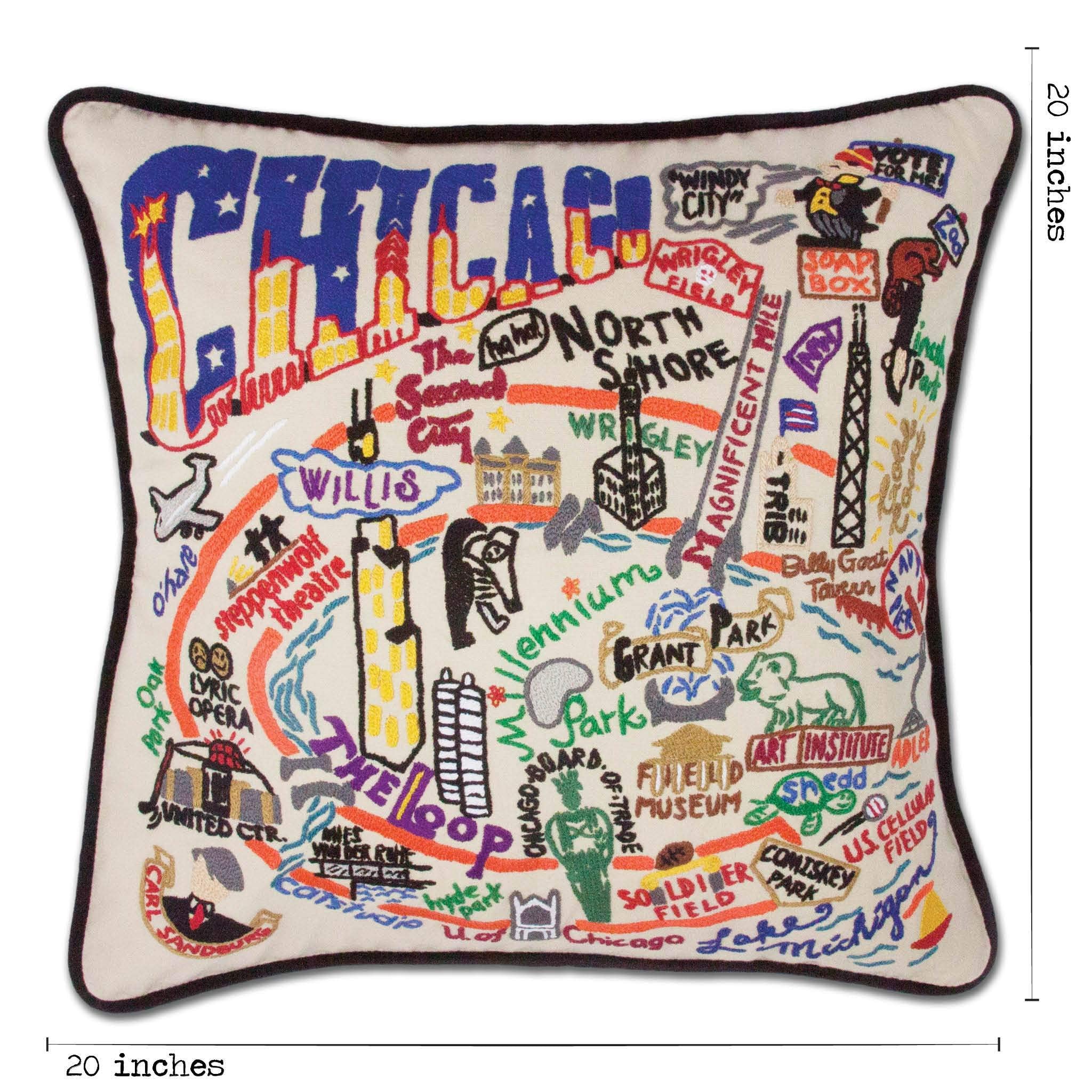 Chicago Embroidered Pillow - U.S. City Souvenir Decorative Throw Pillow