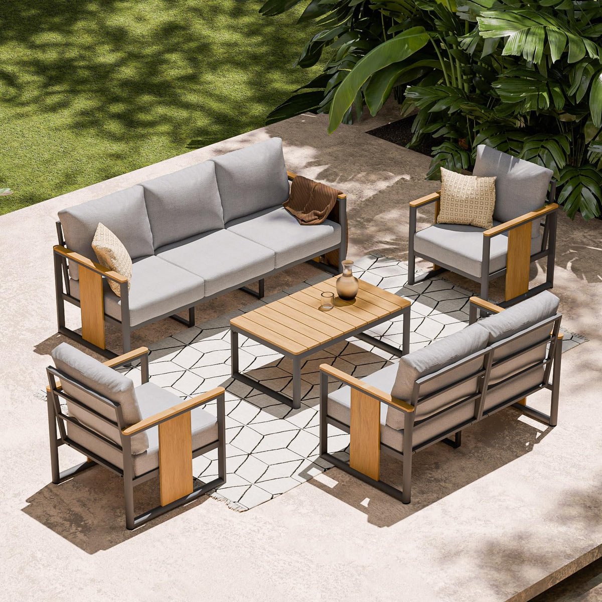Aluminum Outdoor Patio Sectional Sofa Set with Coffee Table