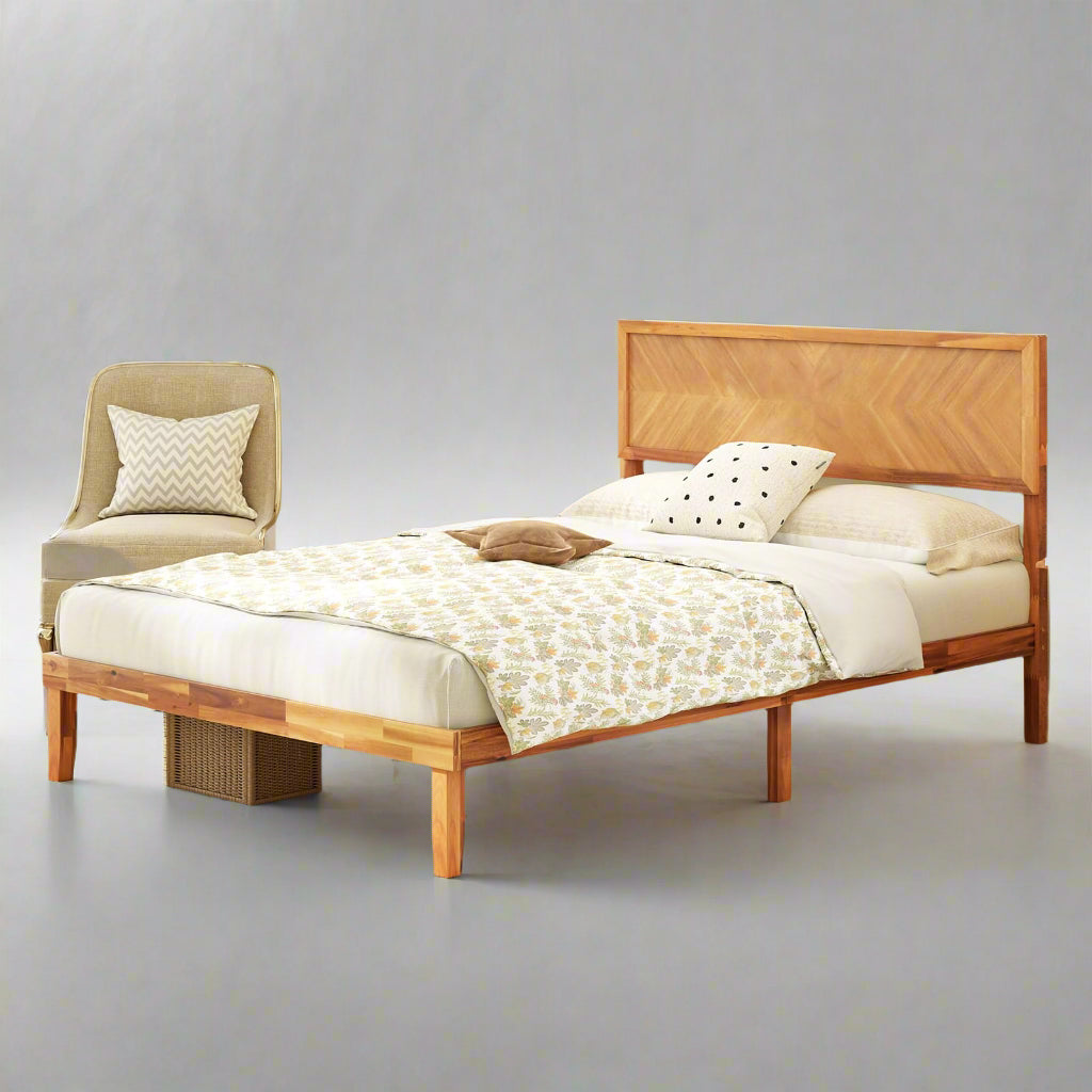 Wood Full Size Bed Frame with Headboard
