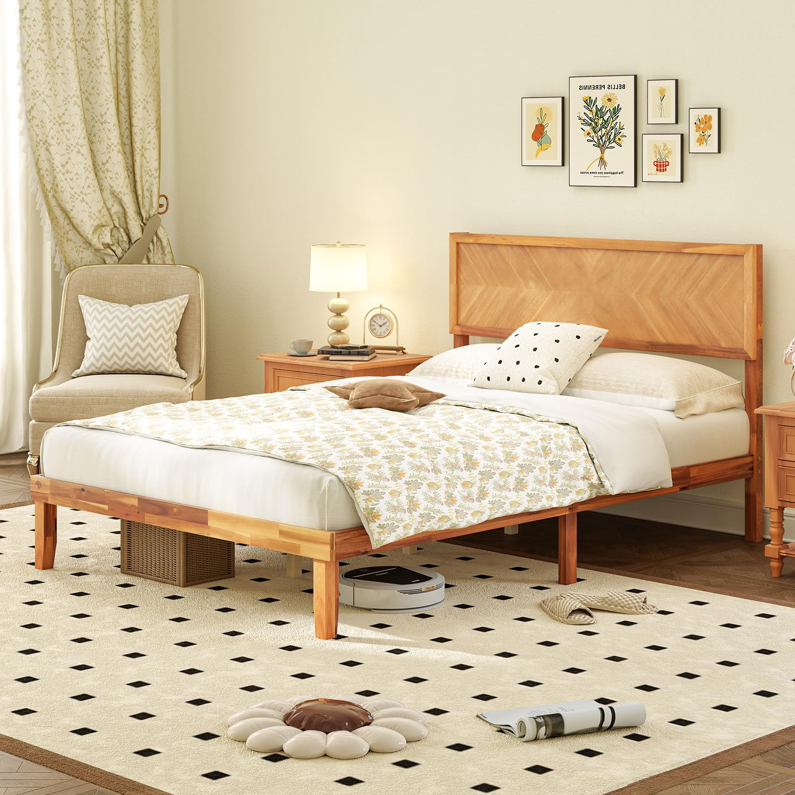 Wood Full Size Bed Frame with Headboard