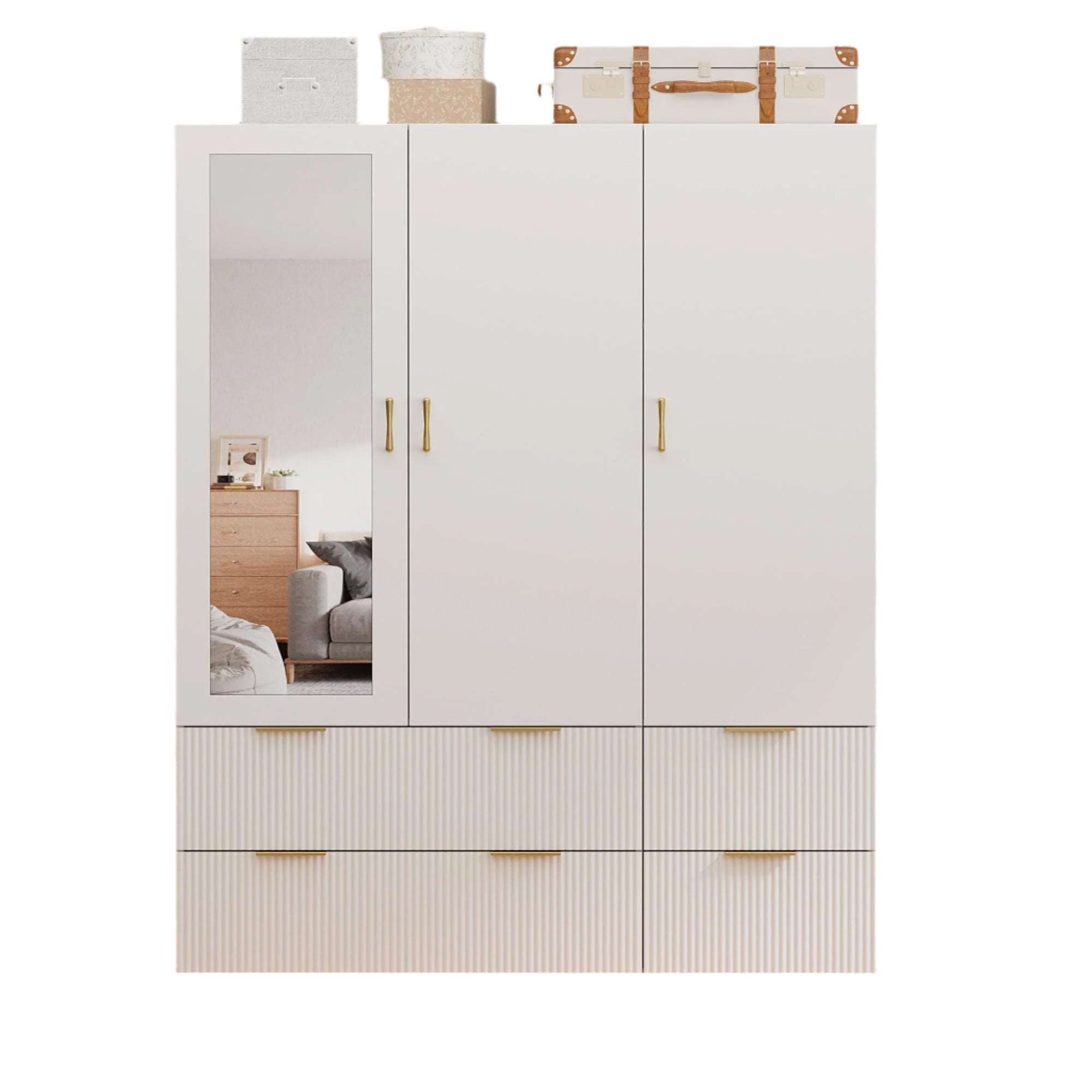 Armoire Wardrobe Closet with 3 Door, Bedroom Armoires with Mirror
