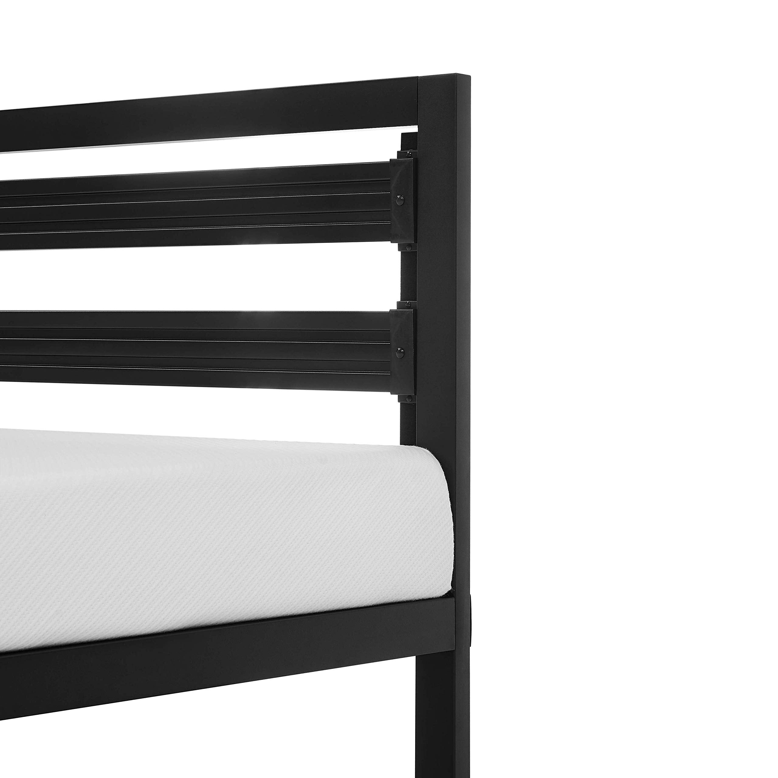 Industrial Metal Bed Frame with Headboard and Wood Slats