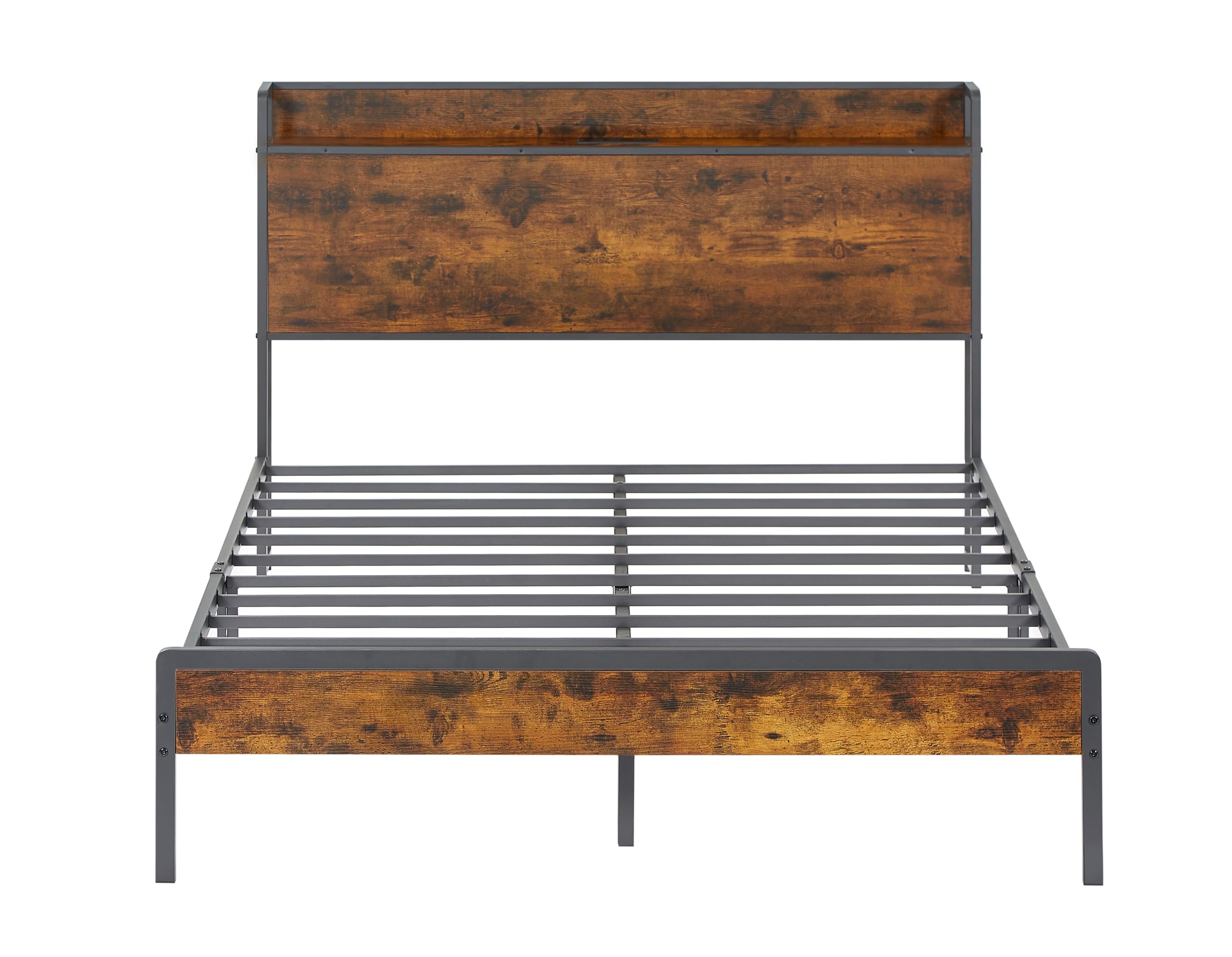 Size Bed Frame with Headboard, Full Bed Frame with Charging Station