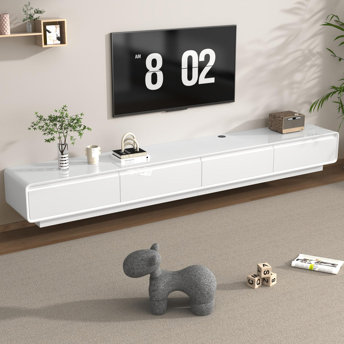 94.5" Minimalist Floating TV Stand with 2 Drawers