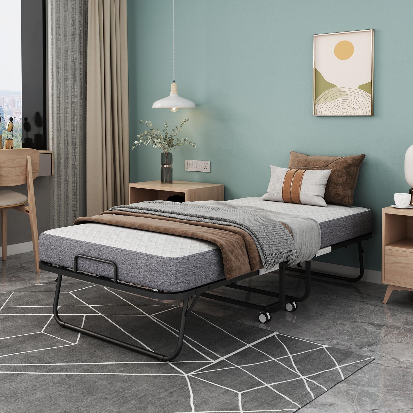 Folding Bed with Mattress for Adults, Large Size 75" x46'' Roll Away Foldable