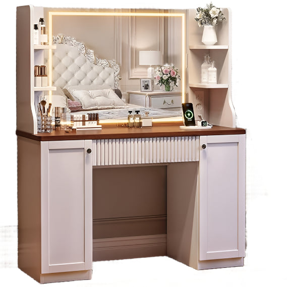 Desk with Mirror and Lights, Makeup Vanity Table with Power Outlet
