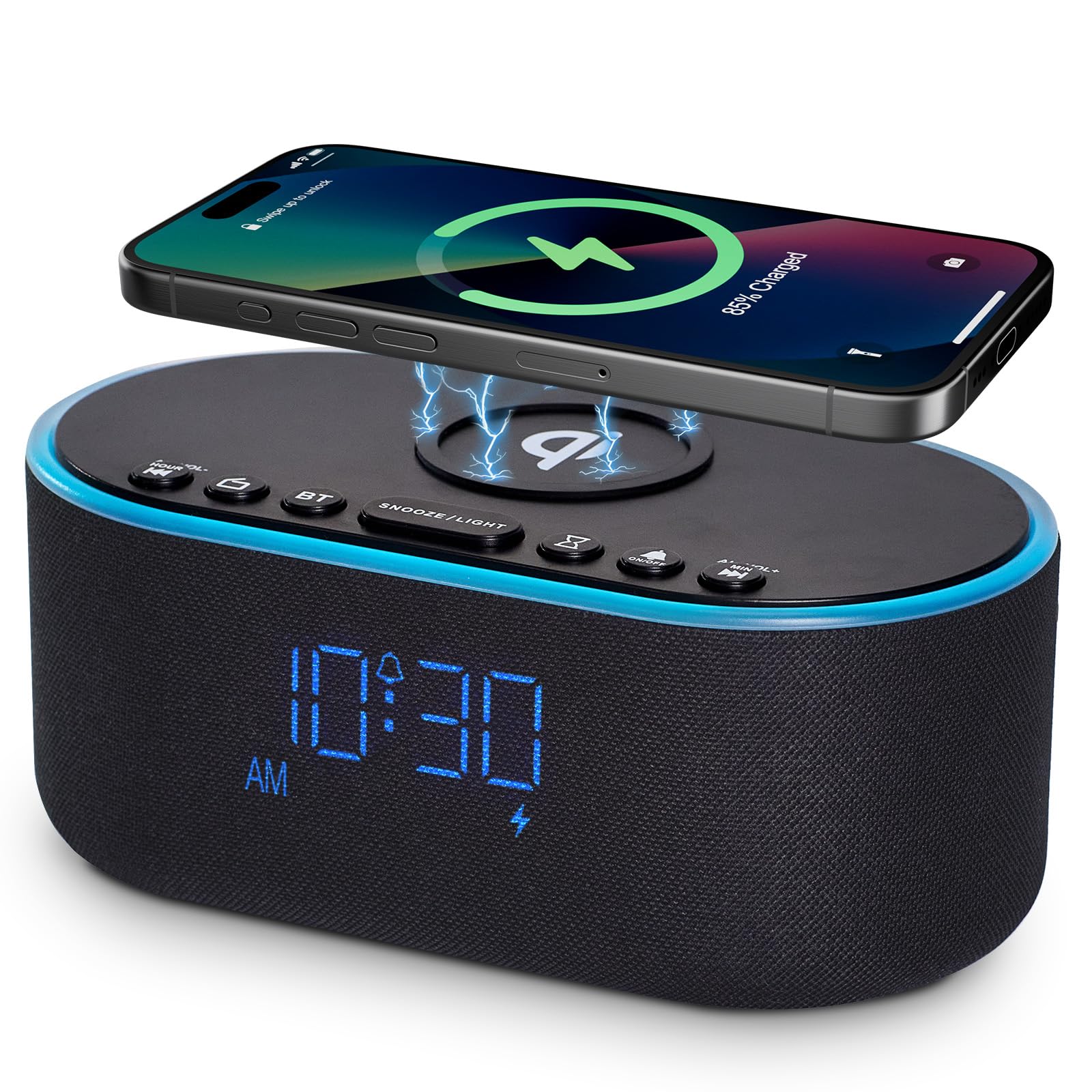 Charging Alarm Clock Radio: Qi Certified Fast Wireless Charger for iPhone Samsung