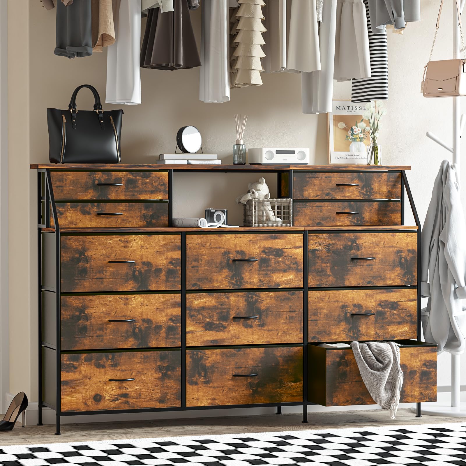 72" Long Dresser for Bedroom, 13 Fabric Drawers Dresser for Closet