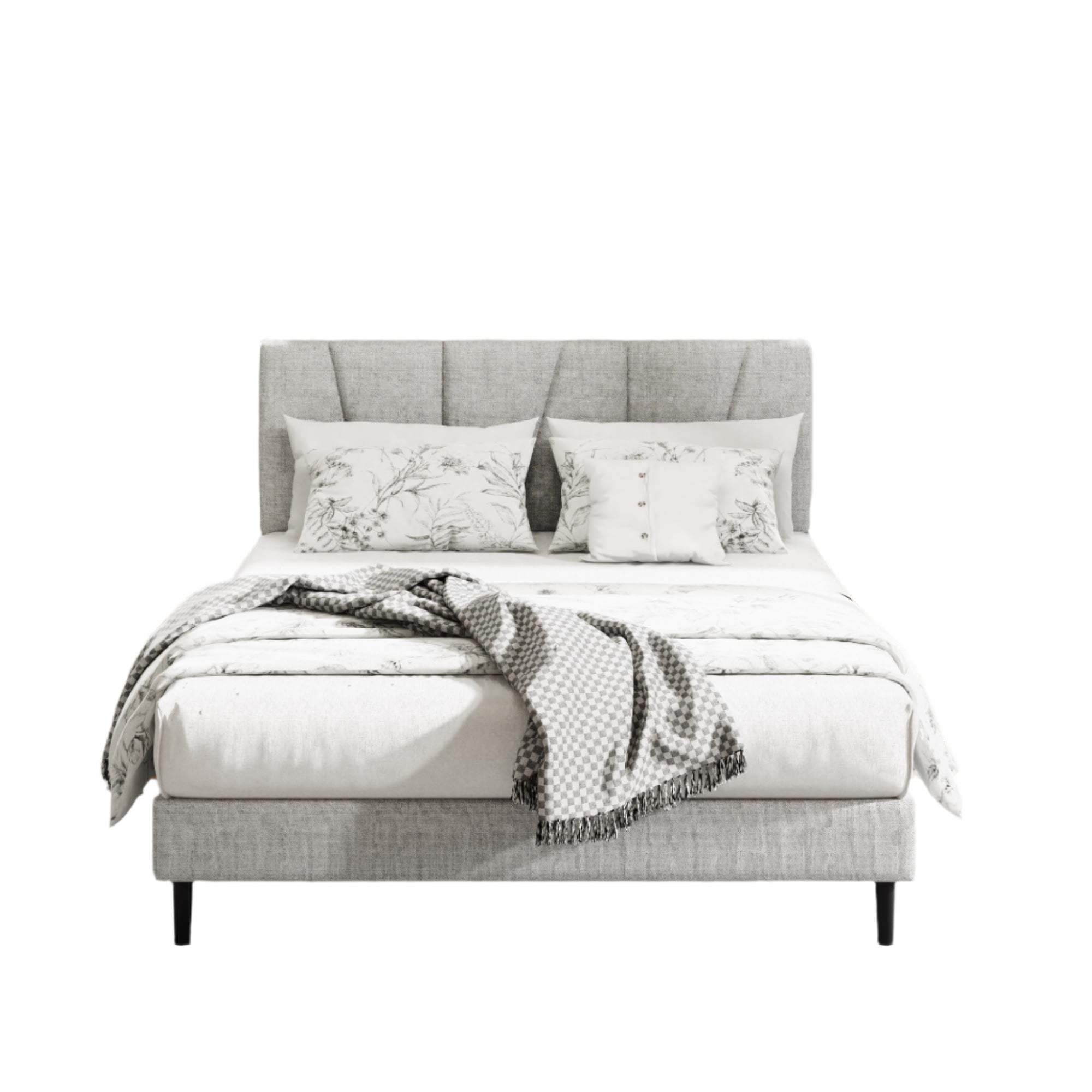 Platform Bed Frame with Upholstered Headboard, Wooden Slats Support