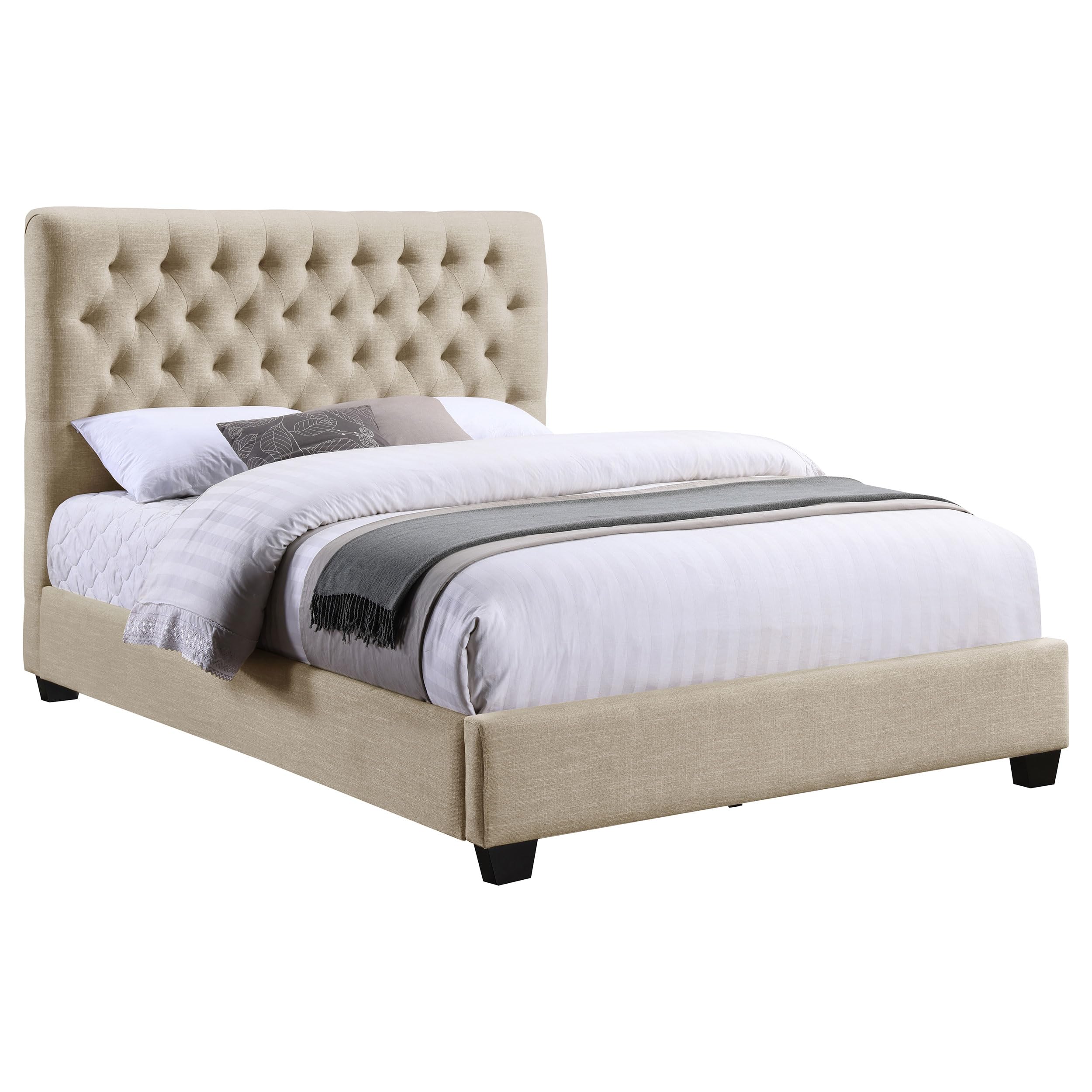 Chloe Transitional Fabric Upholstered California King Size Panel Bed Frame 53-inch