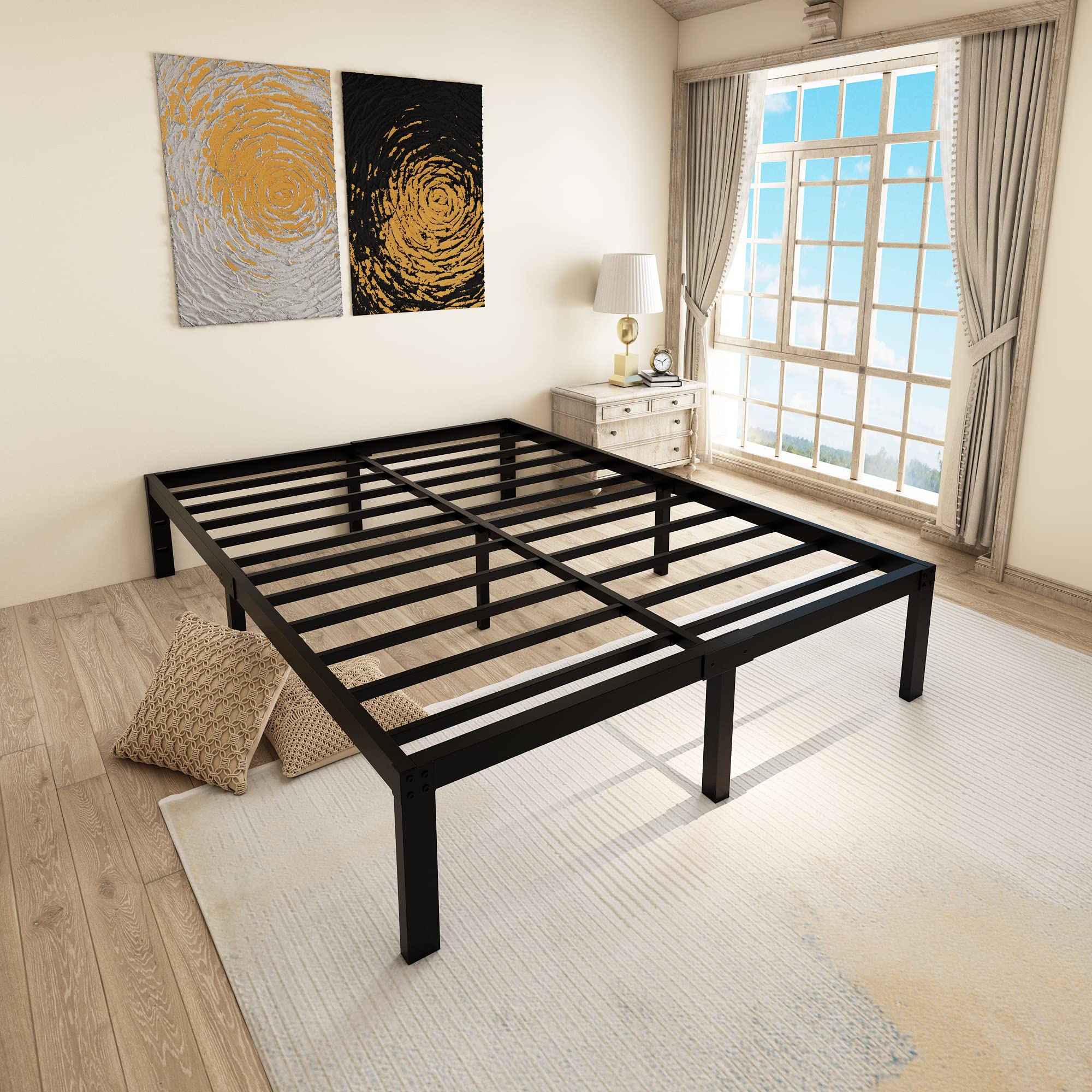 14 Inch Reinforced Platform Bed Frame/3500lbs Heavy Duty/Easy Assembly Mattress
