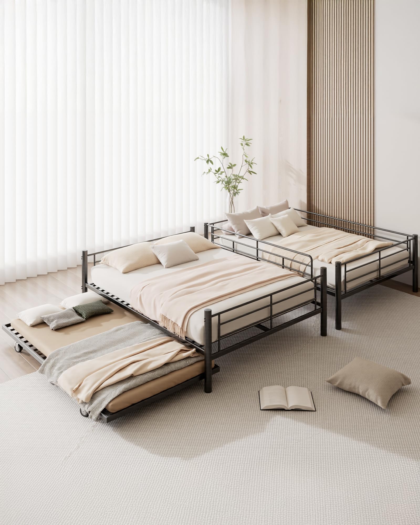 Over Full Bunk Bed with Trundle, Heavy Duty Metal Bed Frame with Full-Length