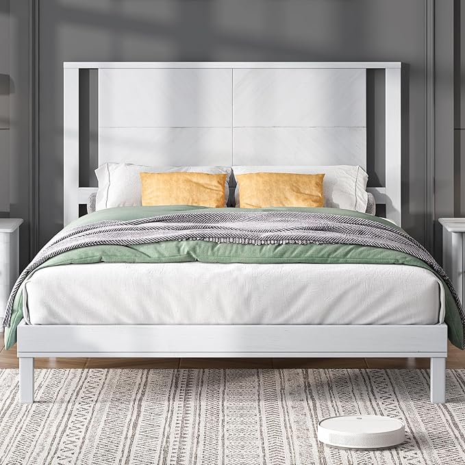 Solid Wood Queen Size Bed Frame with Headboard