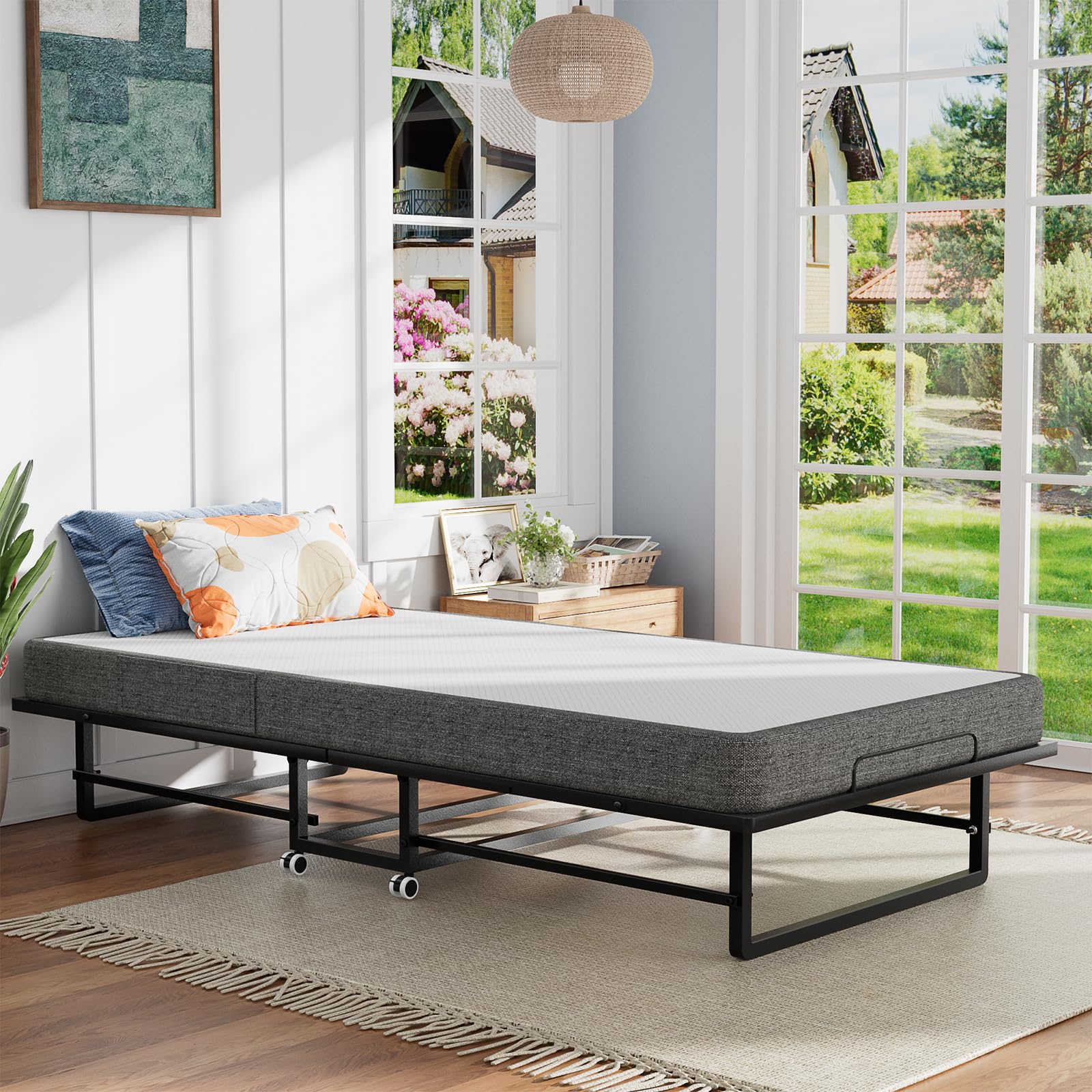 Bed with Mattress,Portable Rollaway Guest Bed for Adult