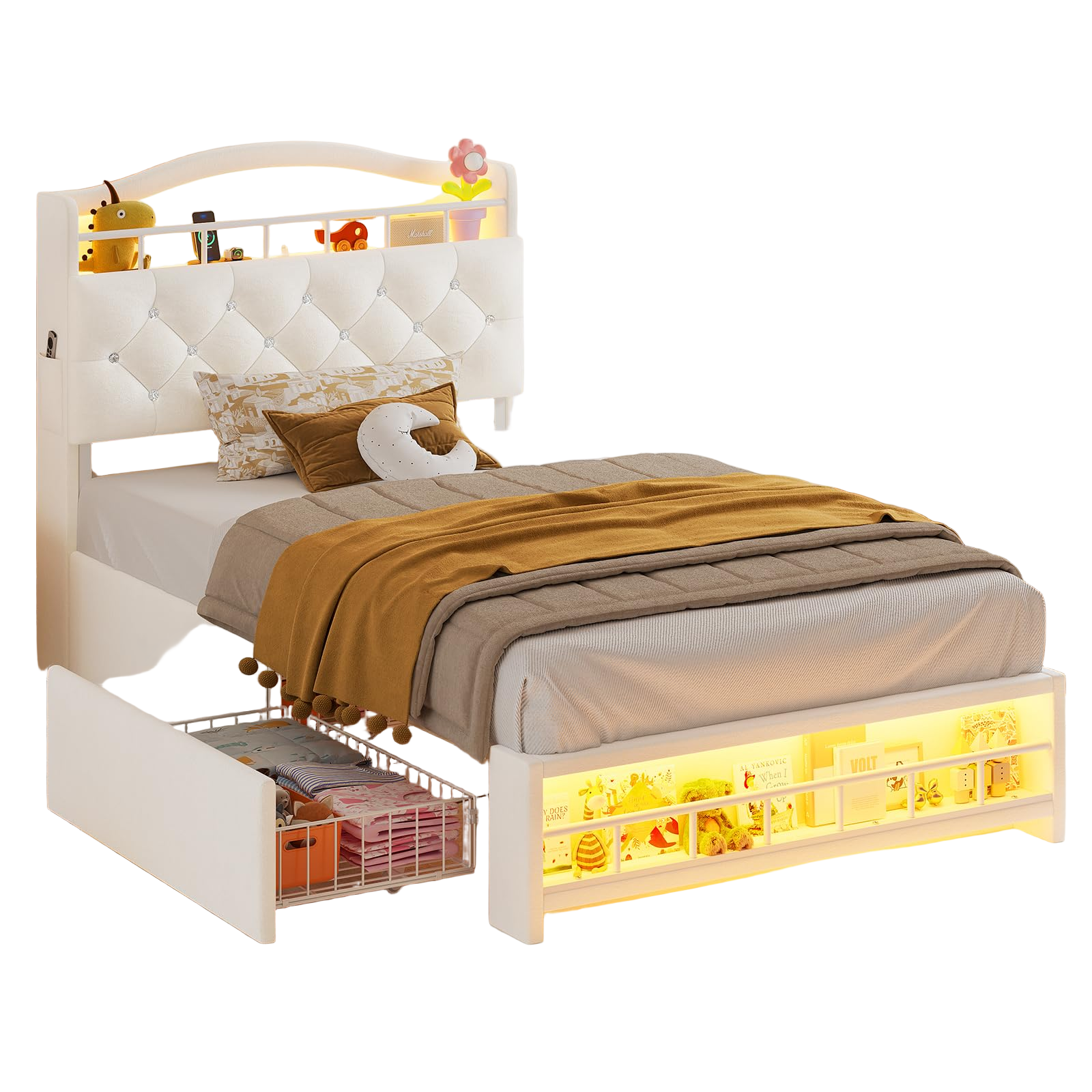 Twin Size Bed Frames for Girls, Princess Velvet Upholstered Platform Bed