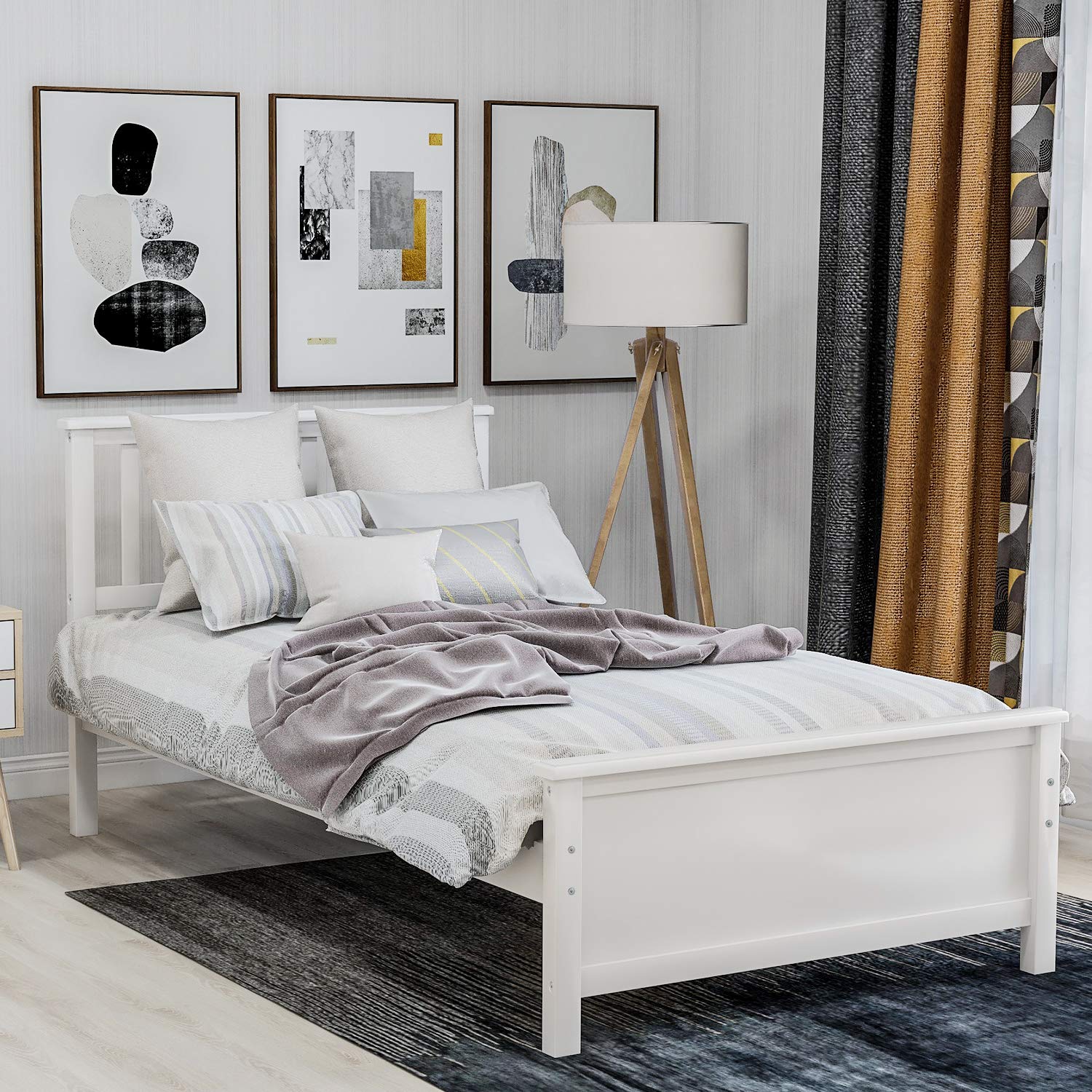 Platform Bed,Wood Bed Frame with Headboard and Footboard Mattress