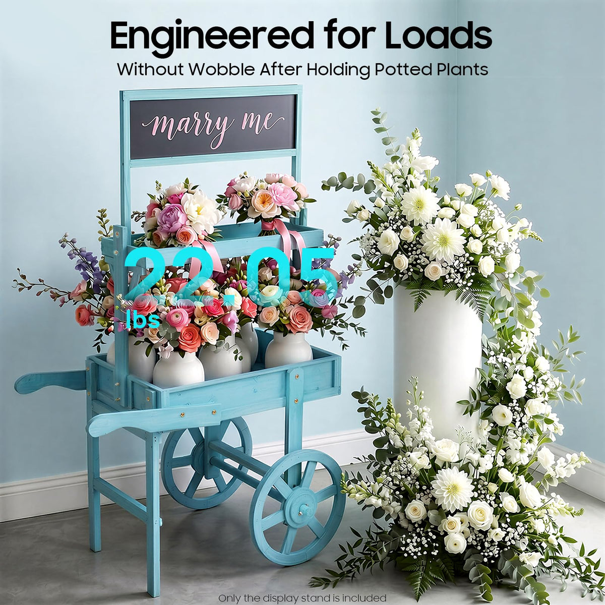 2-Tier Fir Wood Plant Stand with Wheels