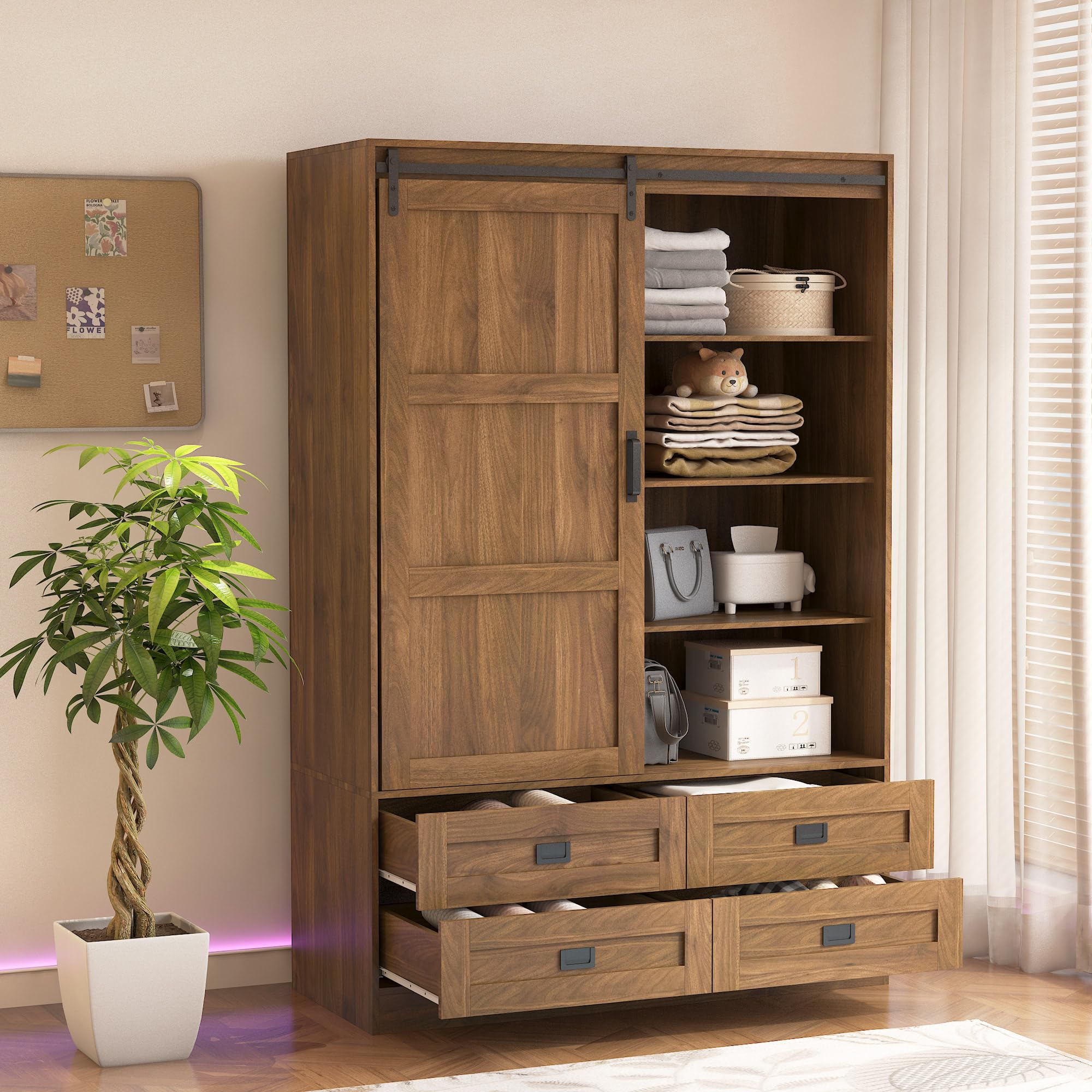 Wardrobe Closet with Drawers Open Shelves for Clothes