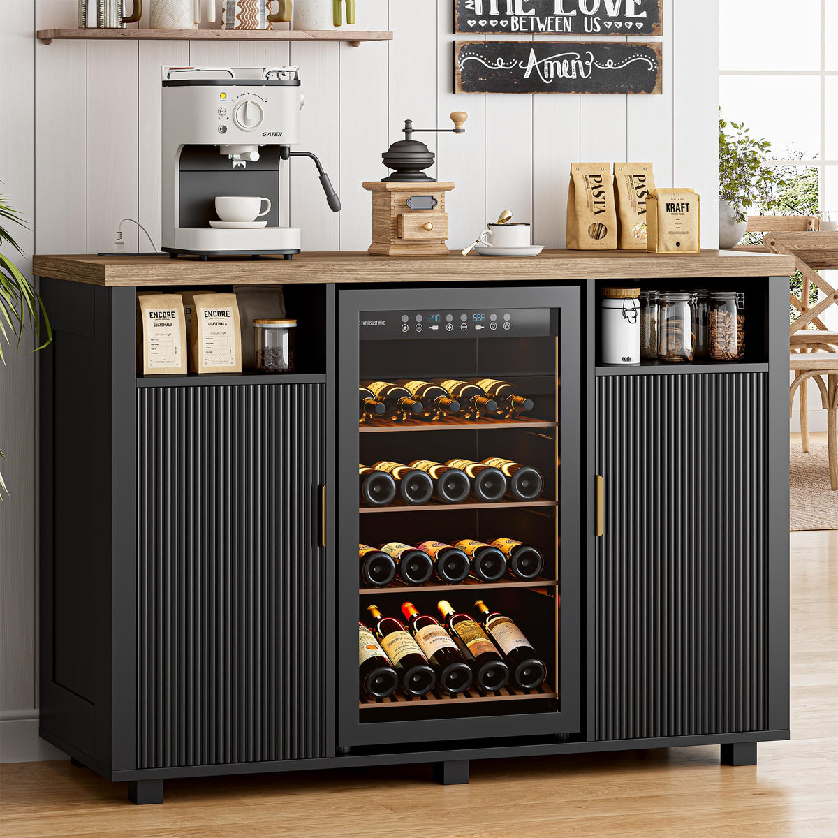 Coffee Bar Cabinet with Fridge Space, Black