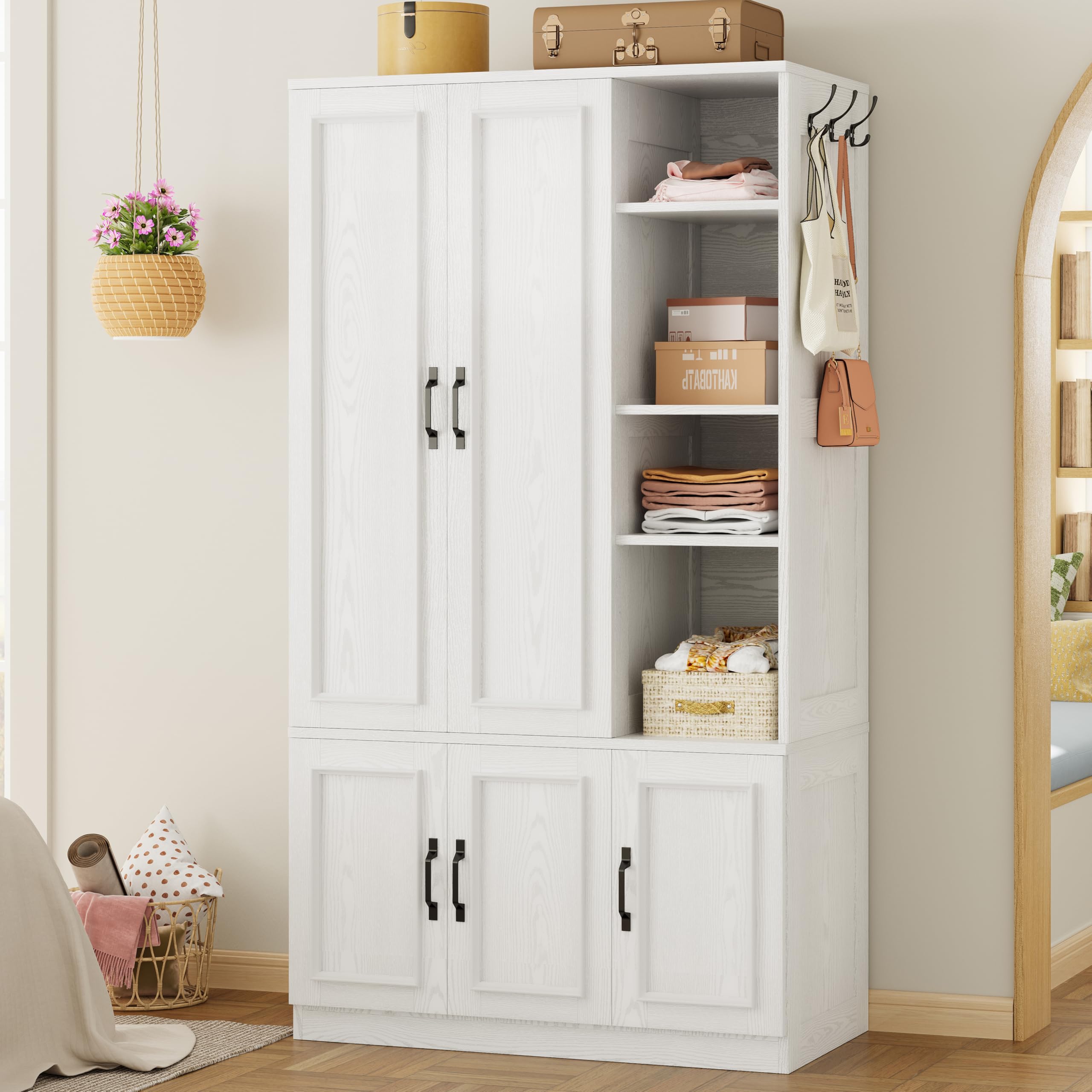 Armoire Wardrobe Closet 70" H, 5 Doors Bedroom Wooden Wardrobe