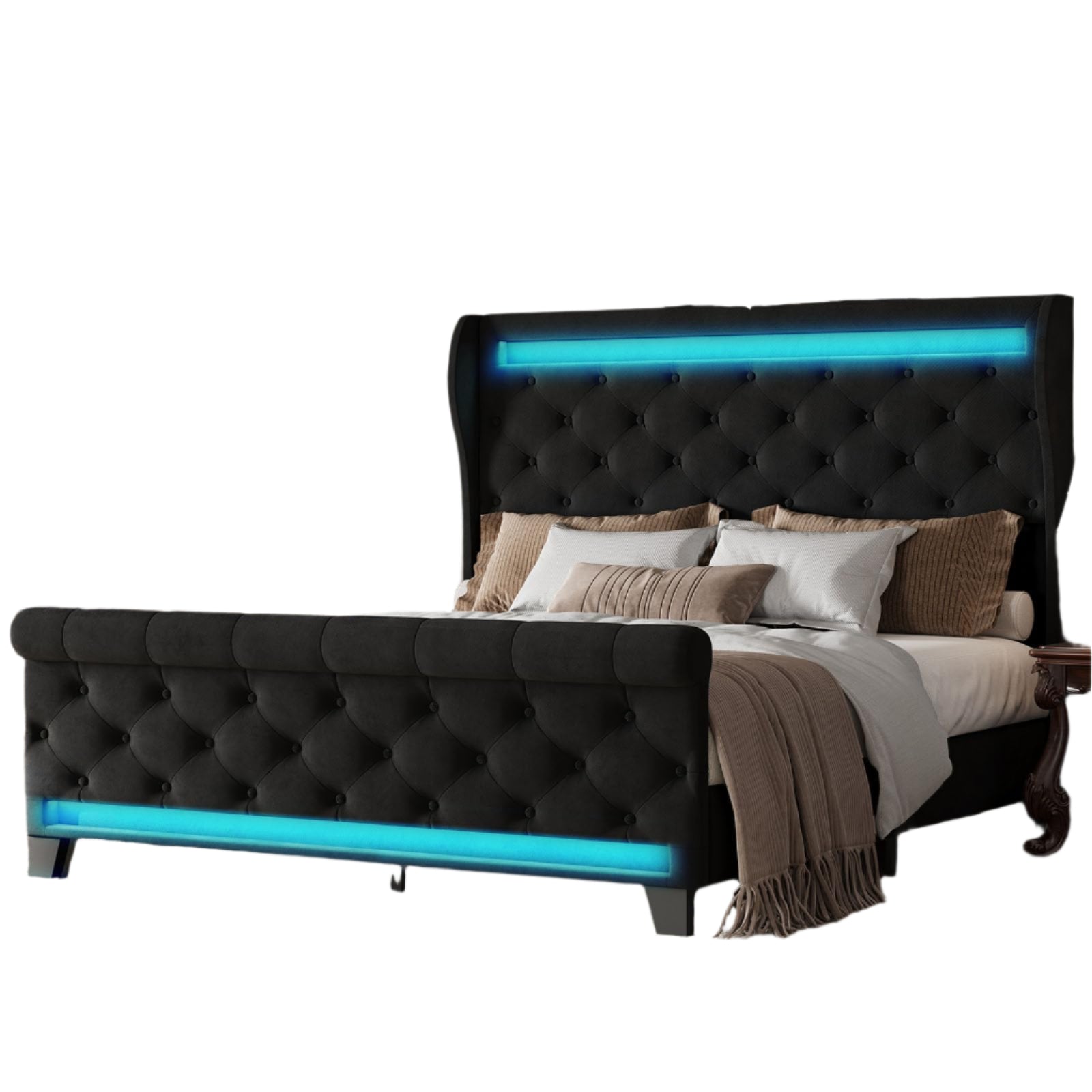 Queen Size Bed Frame with Headboard,50" Tall Headboard