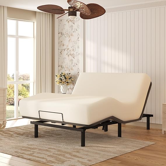 Adjustable Bed Frame, Electric Bed Base w/Oxford Fabric Bedspread