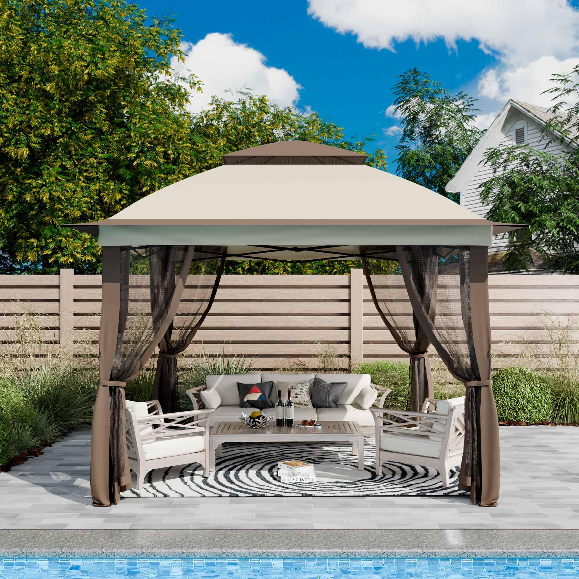 Gazebo Pop Up with 4 Sidewalls Mosquito Netting, Heavy Duty Patio