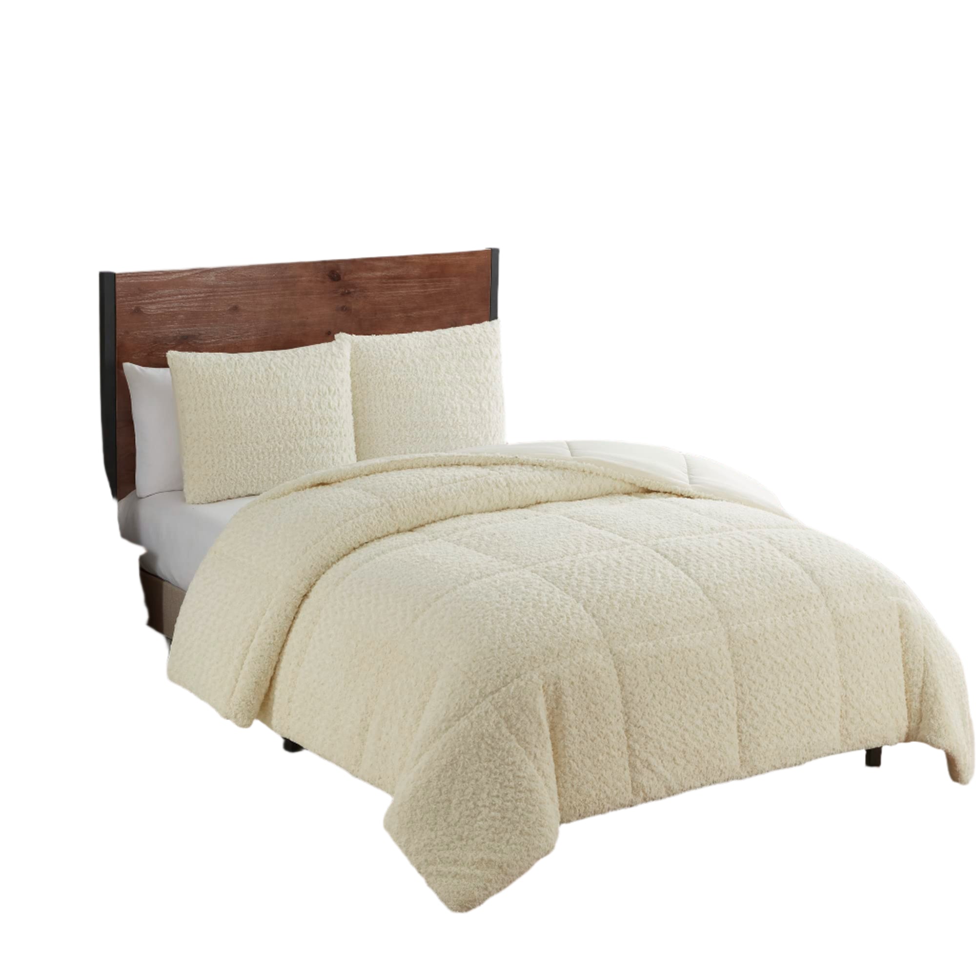 King Size Comforter Animal Faux Fur Ultra Soft Bedding Collection with Shams, Queen, Cream (Pack of 4, 12 Count Total)