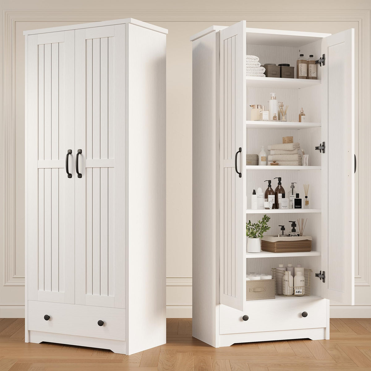 70" Tall Storage Cabinet with 6 Adjustable Shelves, 2 Doors & 1 Drawer