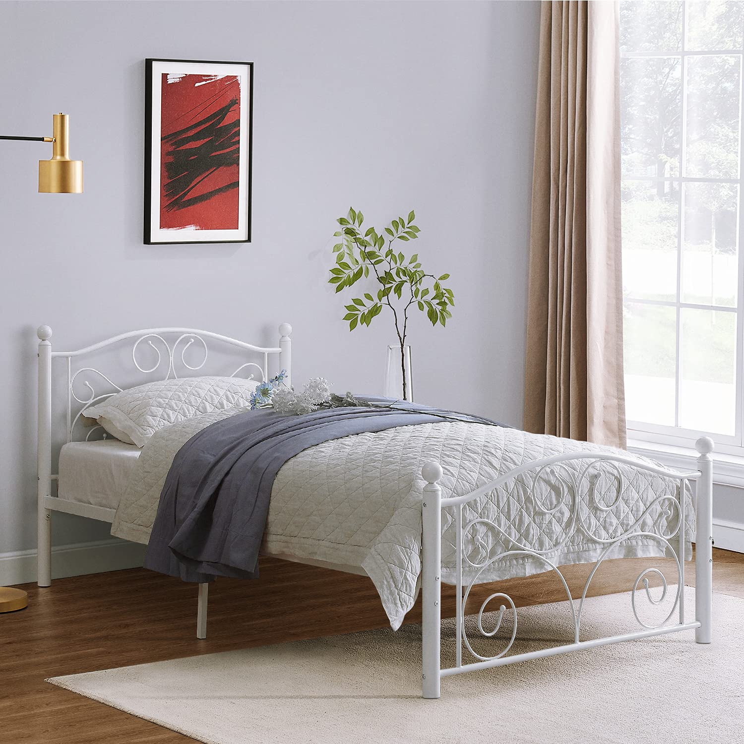 Metal Platform Bed, Twin, White