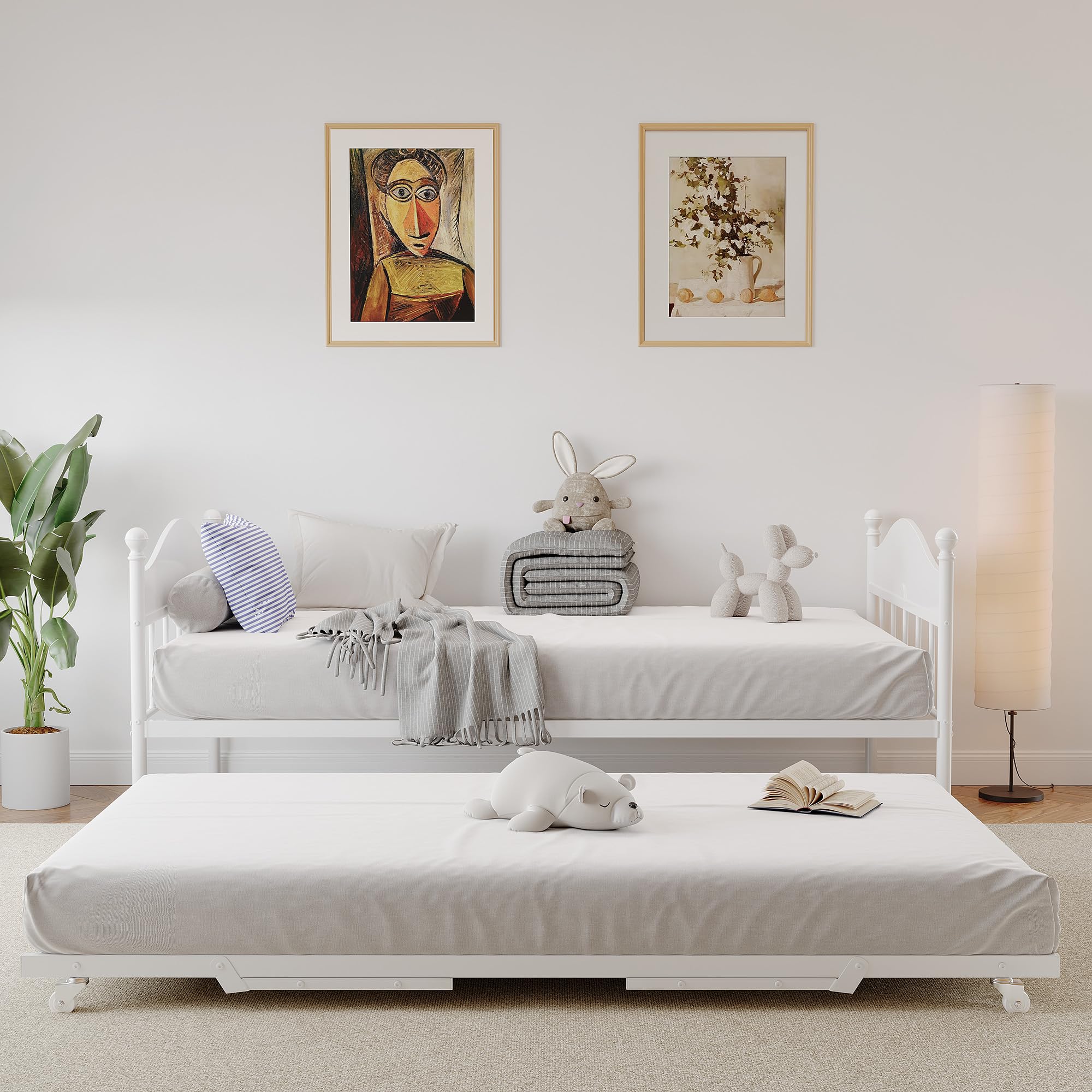 Metal Twin Size Day Bed With Stylish Headboard, Sofa Bed Frame With Pop Up
