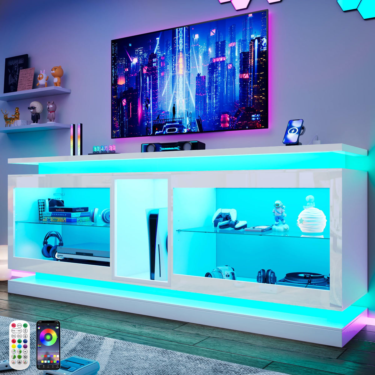 TV Stand with LED Lights & Power Outlets | 70" or 80"