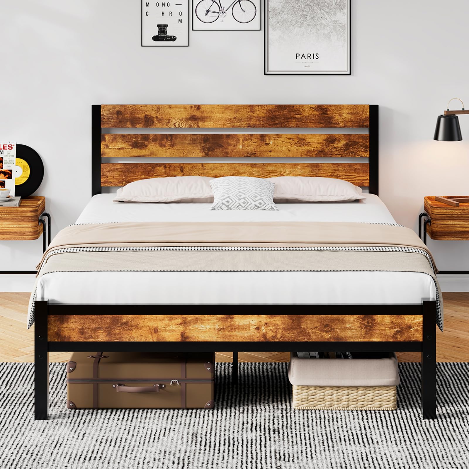 Queen Bed Frame with Headboard and Footboard, Noise Free, No Box Spring Needed