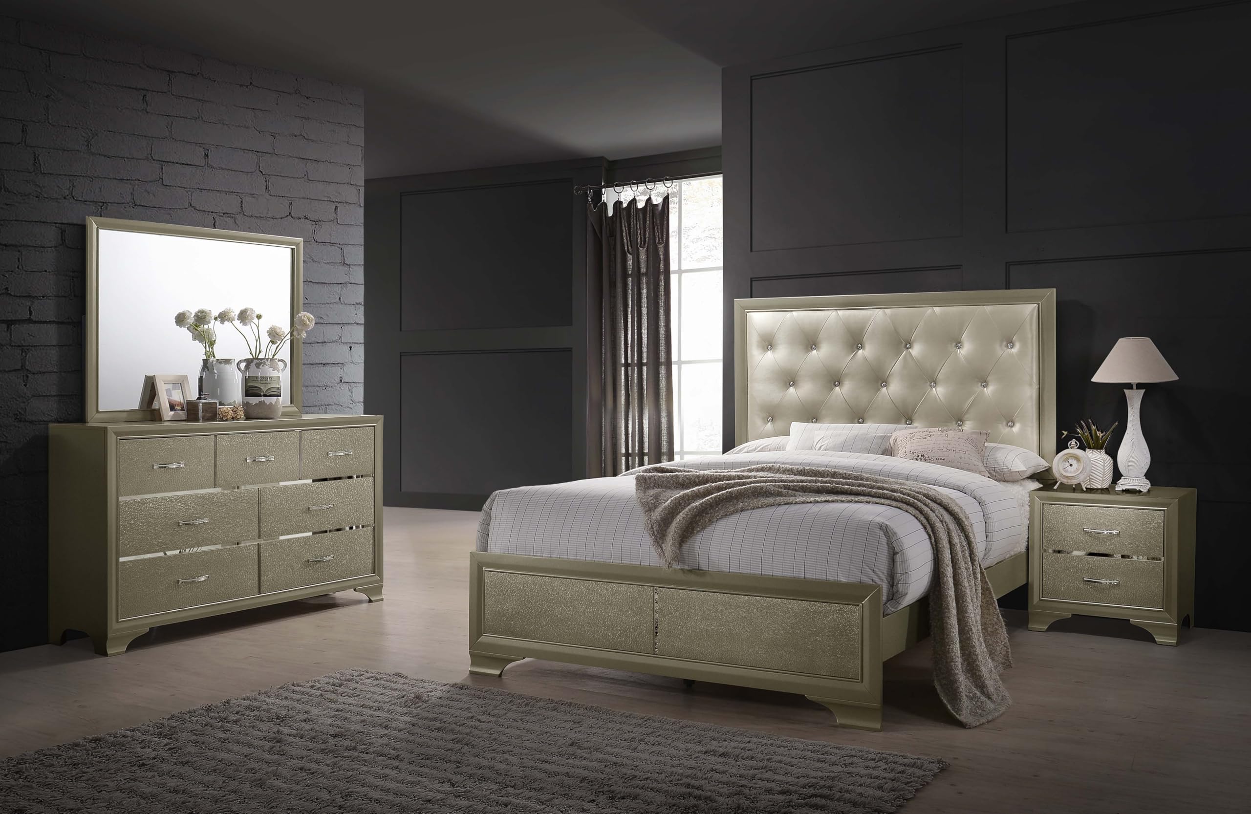 Modern Classic 4-Piece Bedroom Set Leatherette Upholstered Queen Size Panel Bed
