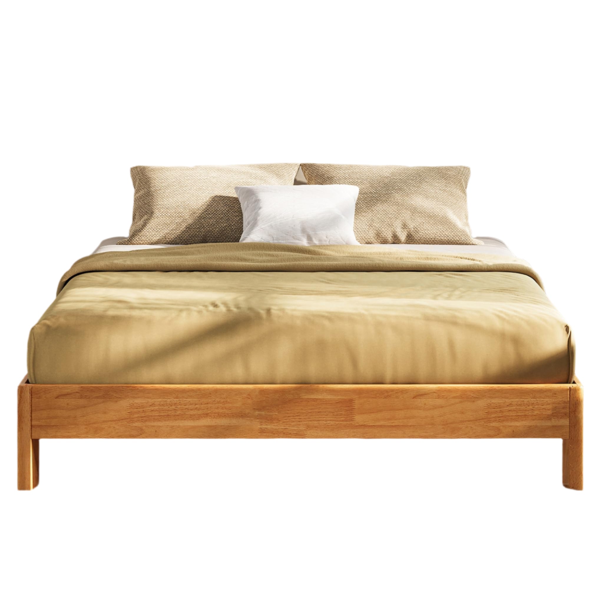 Wood Bed Frame Full Platform Bed, Retractable Full-Size Bedframe