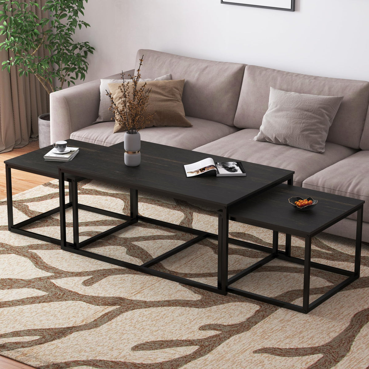 3-Piece Nesting Coffee Table Set with MDF Top and Steel Legs