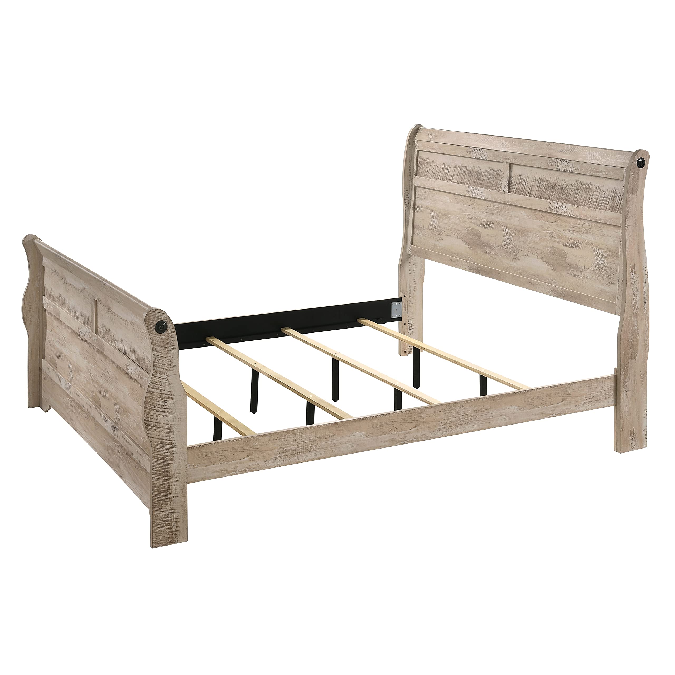 Imerland Contemporary White-wash Finished 6-Piece Sleigh Headboard Bedroom Set