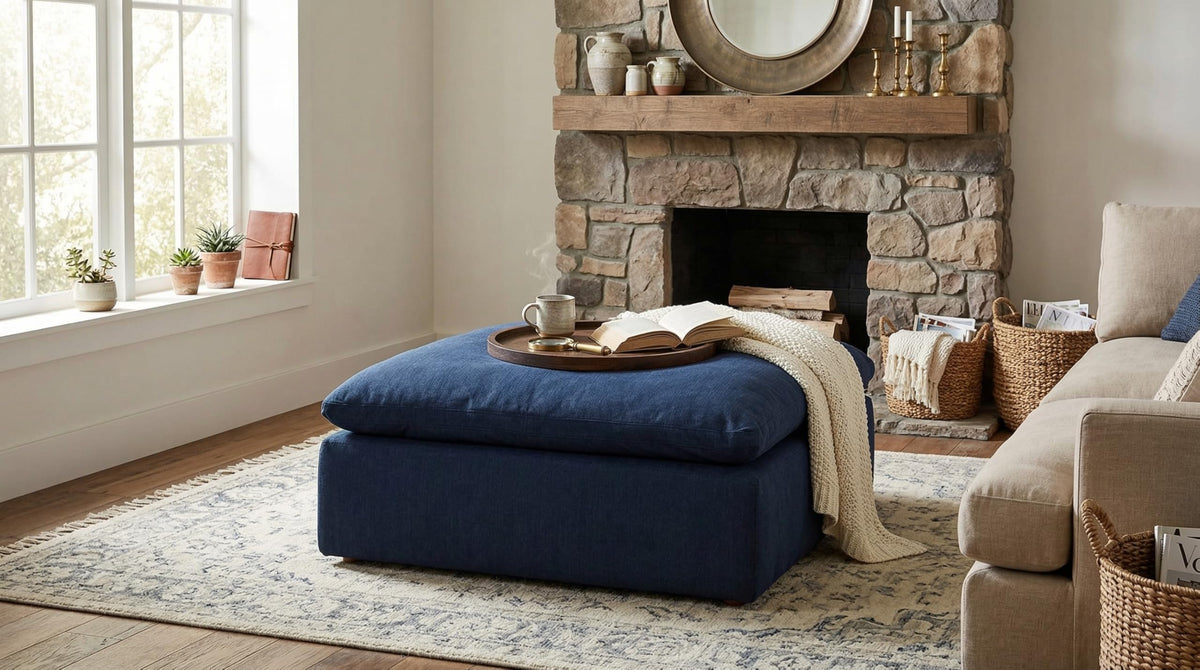 44" Square Slipcovered Sectional Ottoman