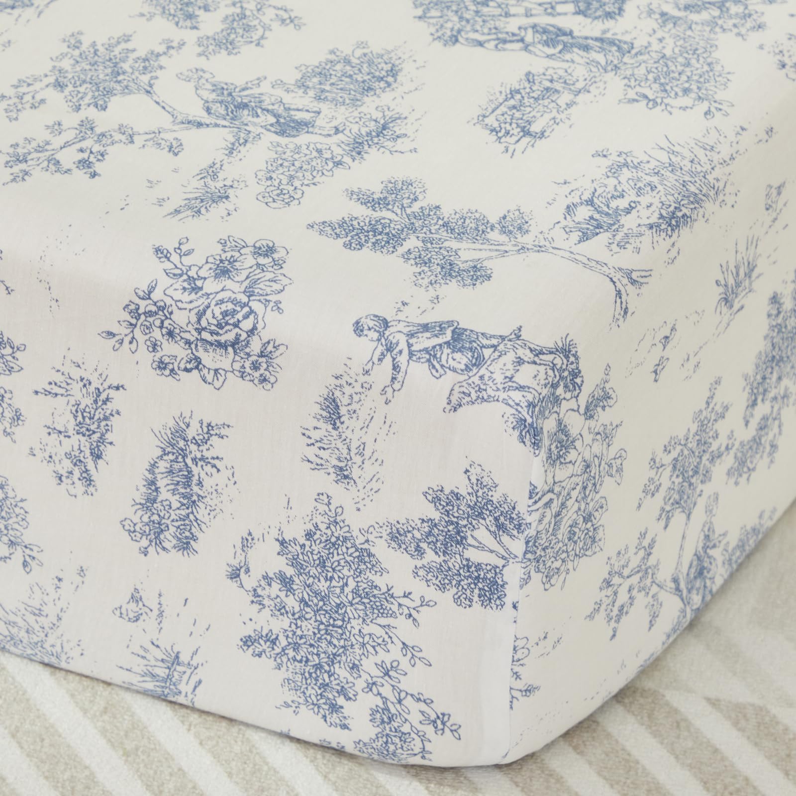 3 Pieces French Country Toile Crib Bedding Set for Girls Vintage Blue
