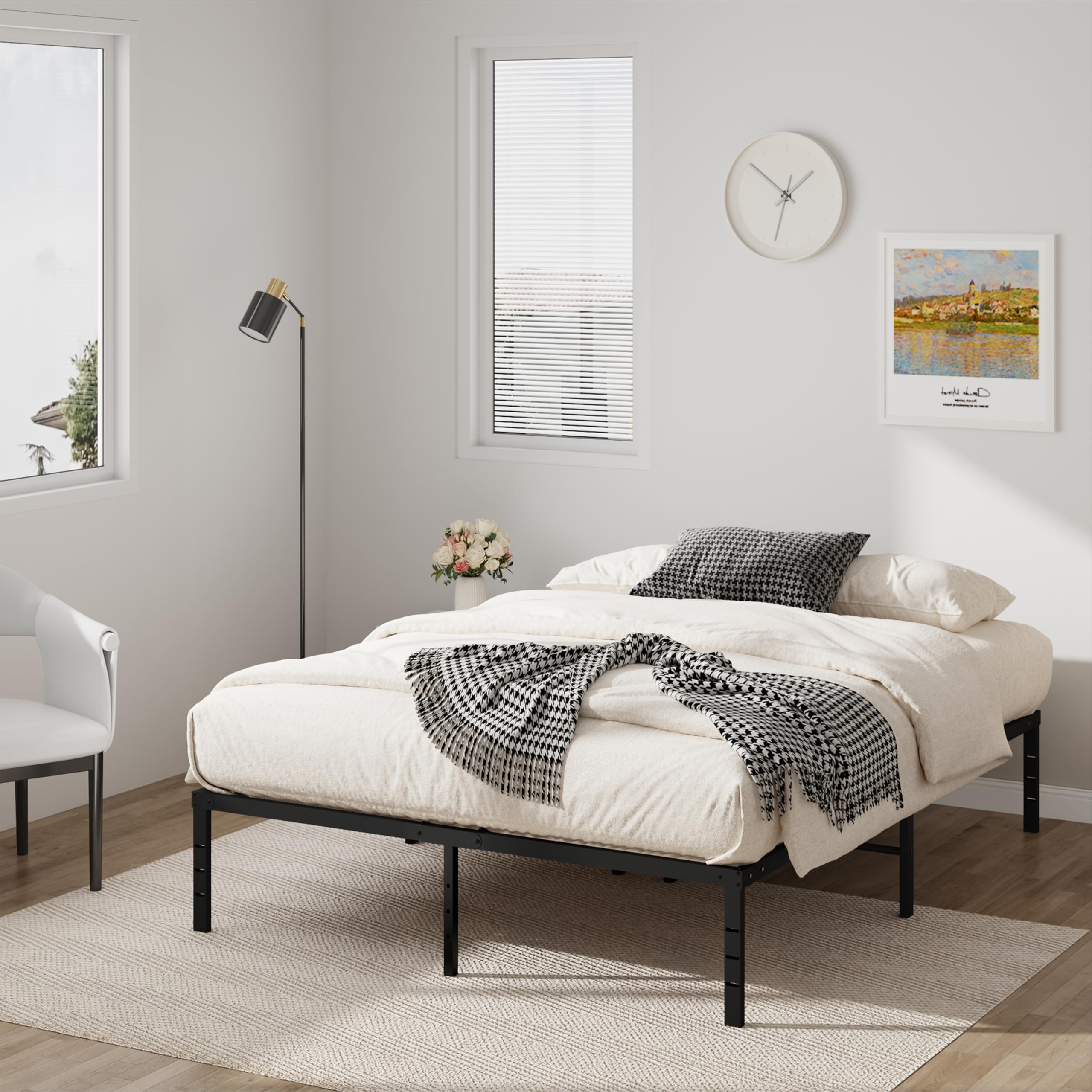 18 Inch Metal Platform Bed Frame, Queen Size Bed Frame, Steel Slat Support