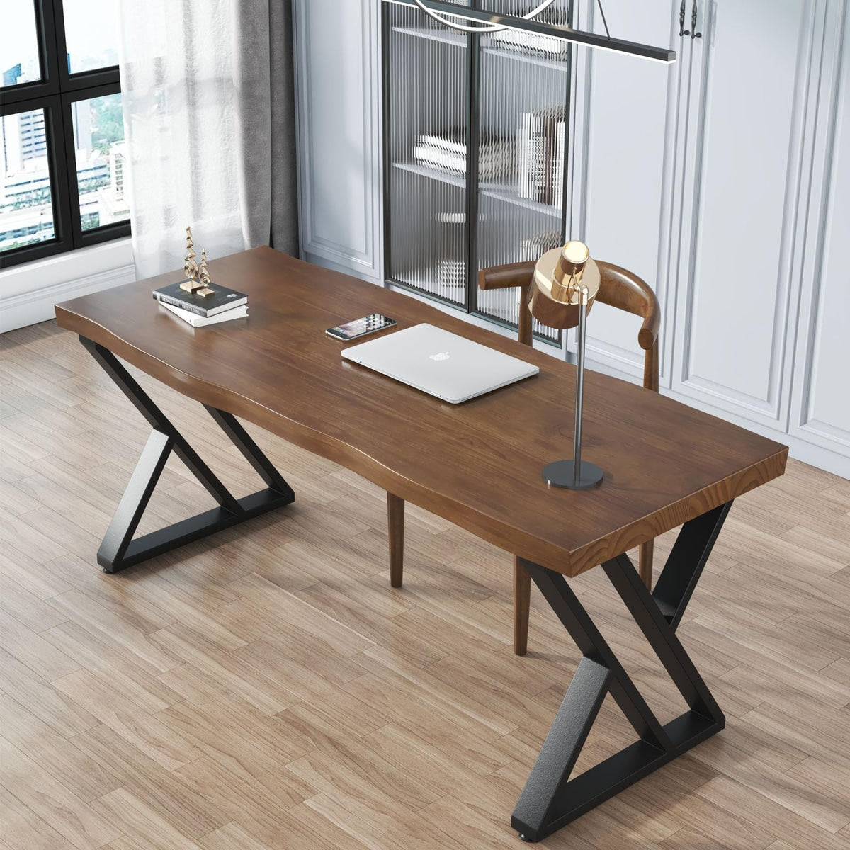 Solid Wood Home Office Desk with Metal Legs