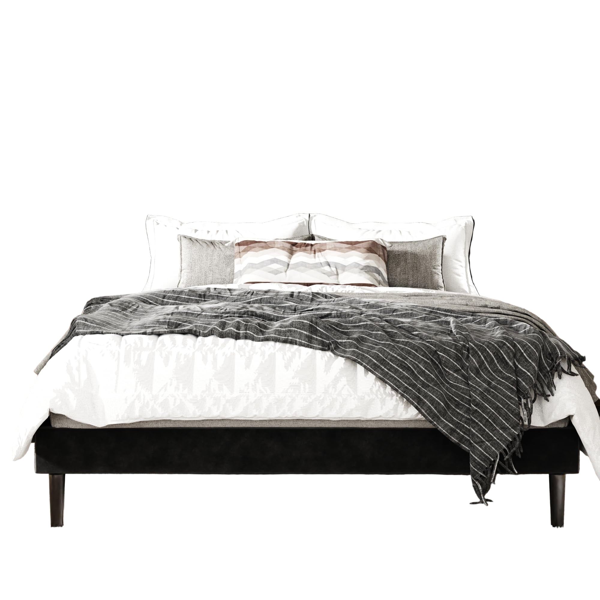 Queen Size Bed Frame with Velvet Upholstered Headboard