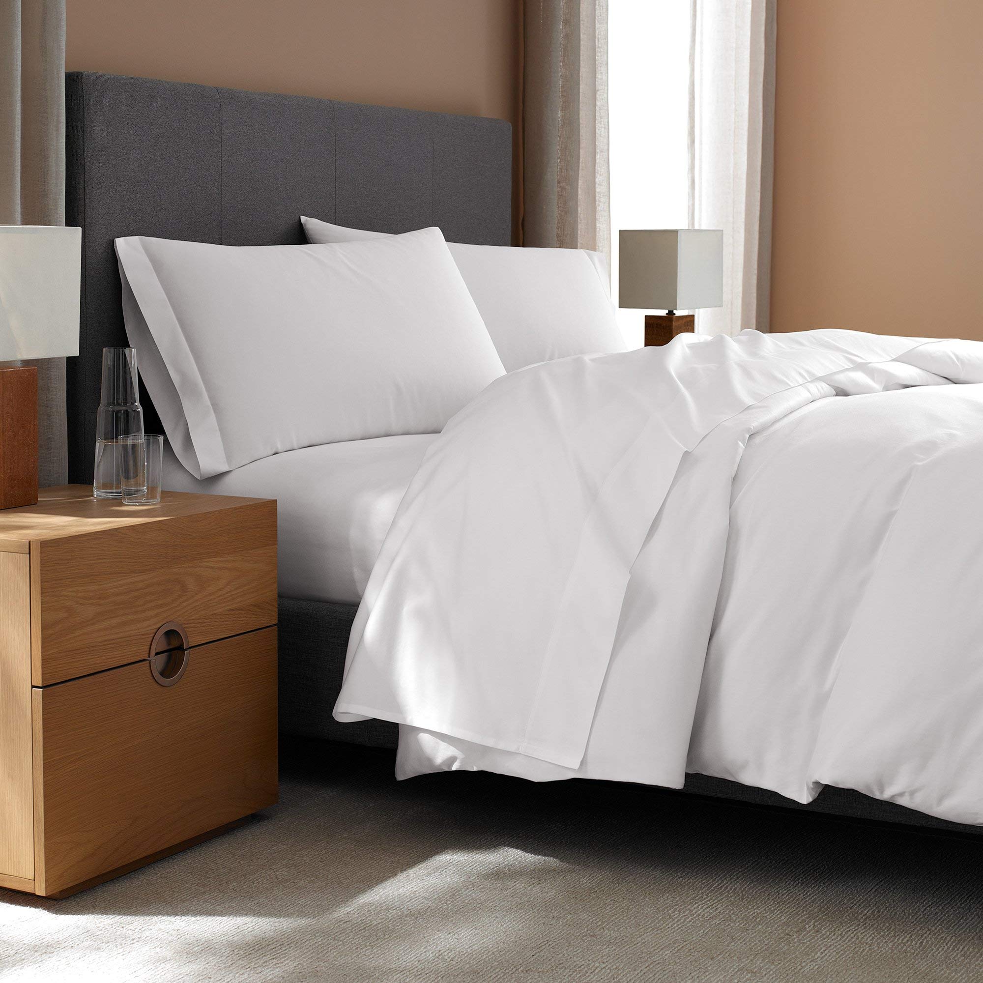 Sateen Junior Suite Bed Bundle (King) - Luxury All-White Bedding Bundle/Includes