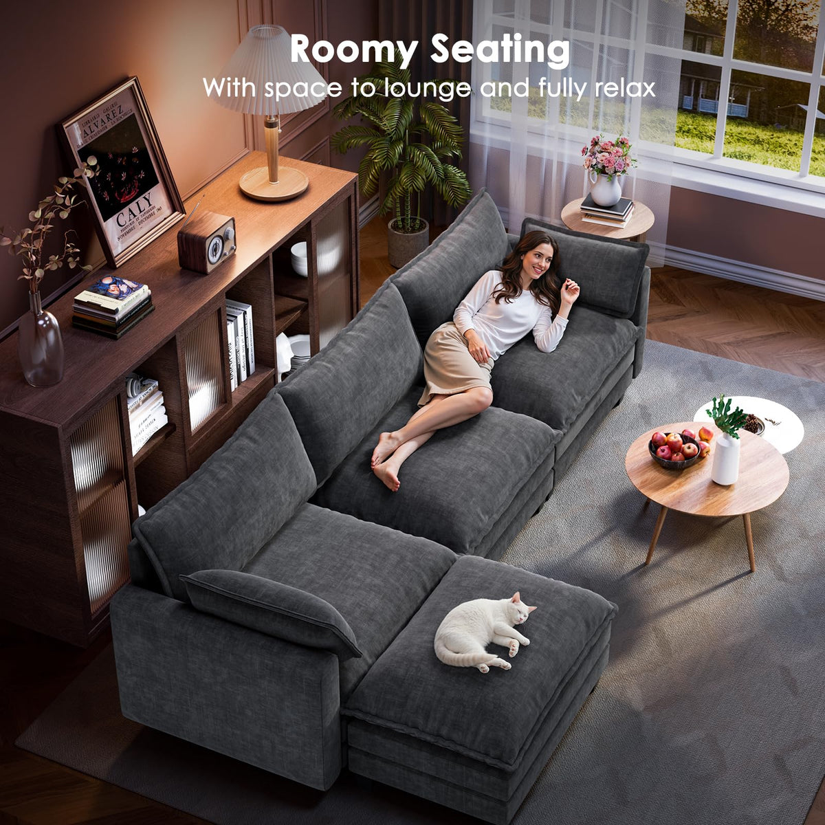 U-Shaped Modular Sectional Sofa with Ottoman & Throw Pillows