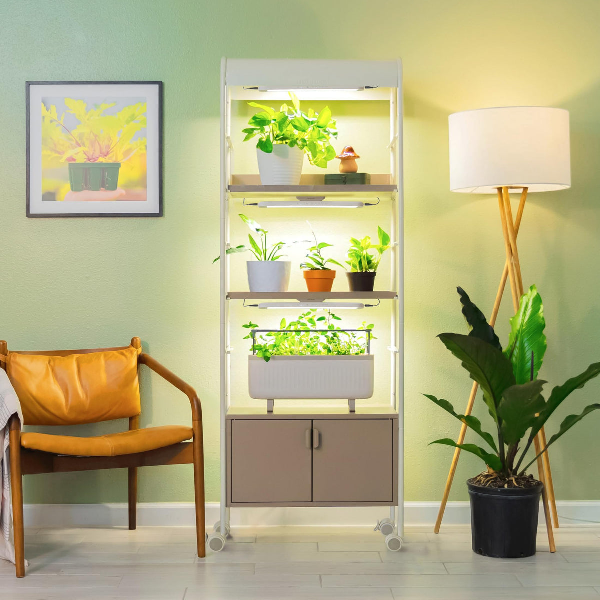 Rolling Metal Plant Stand with LED Grow Light