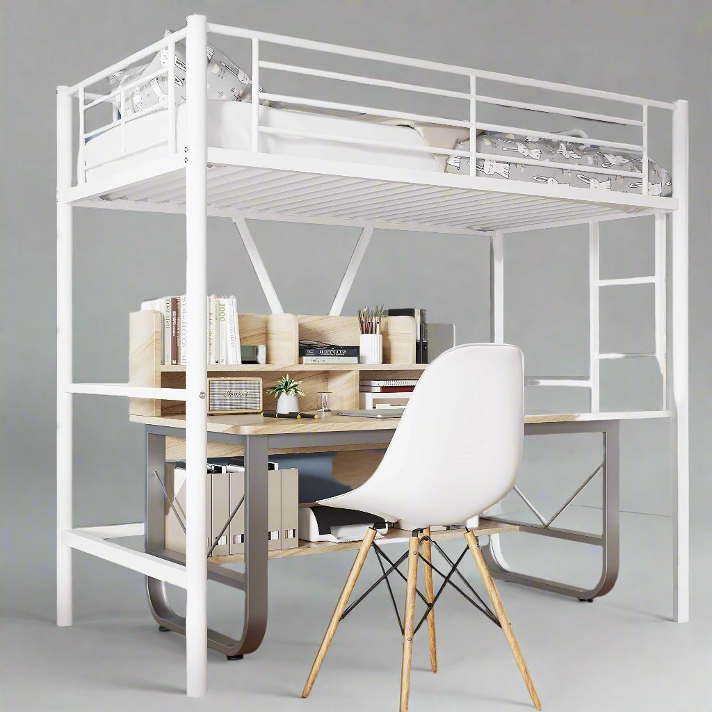 Twin Size Loft Bed with Full-Length Guardrails and Removable Ladder
