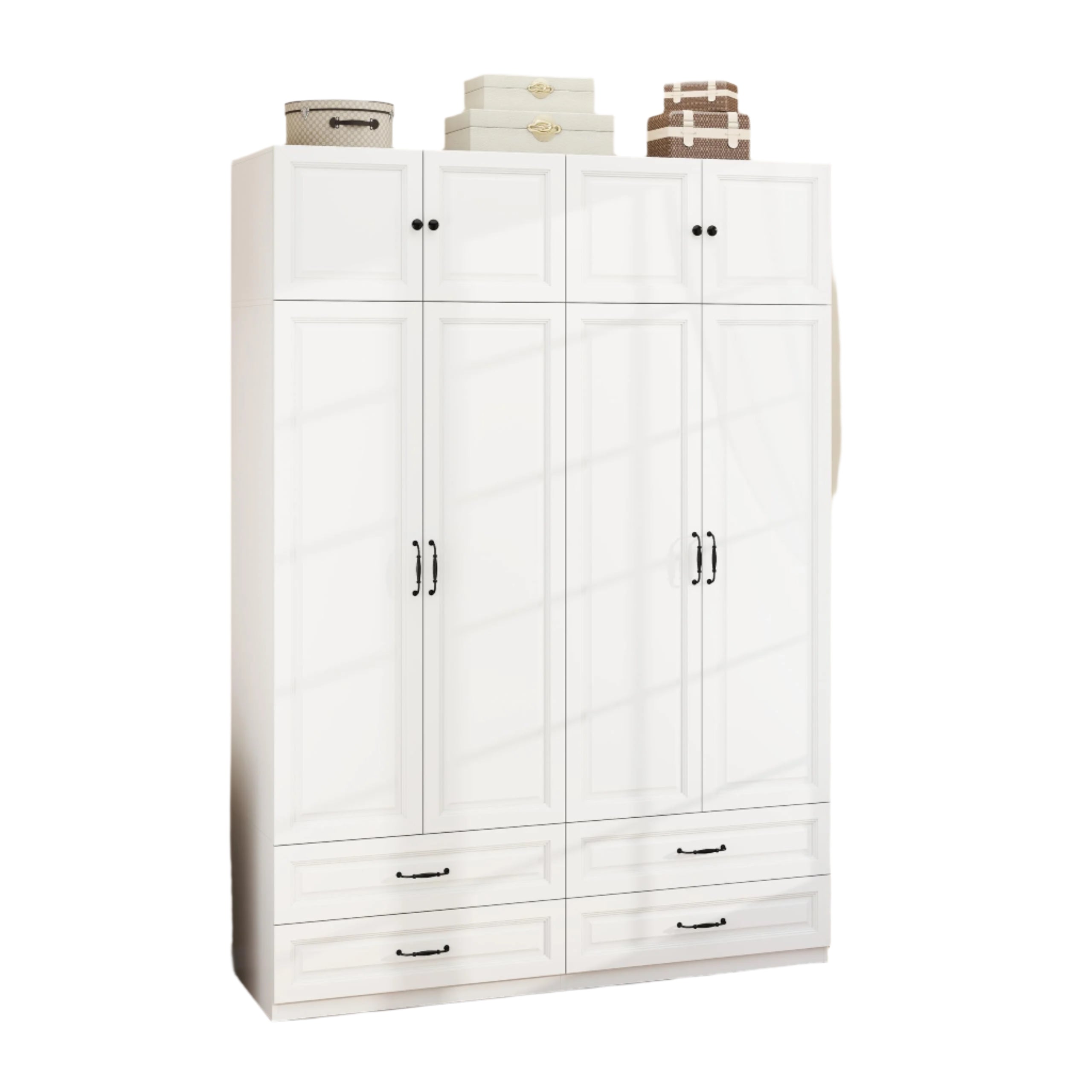 Wardrobe Closet with 4 Drawers: 88" White Bedroom Closet