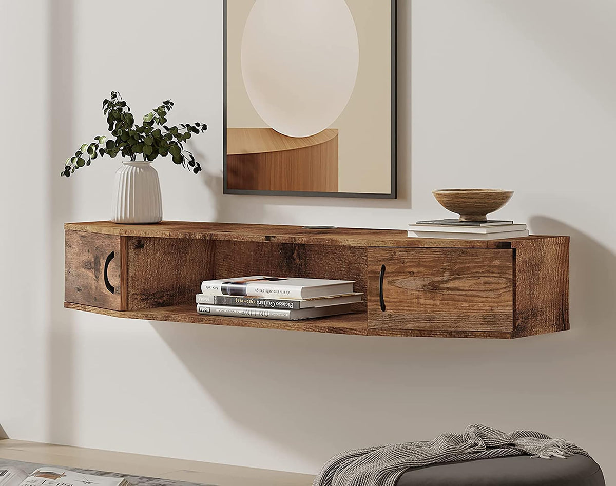 Floating Wall-Mounted TV Shelf with Cabinet