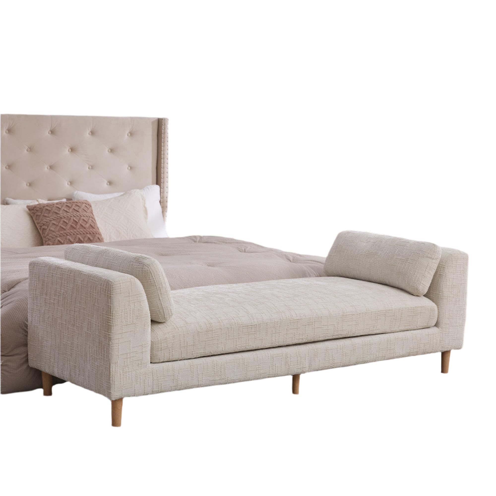 " Upholstered End of Bed Bench for Bedroom, Chenille Chaise Lounge Couch