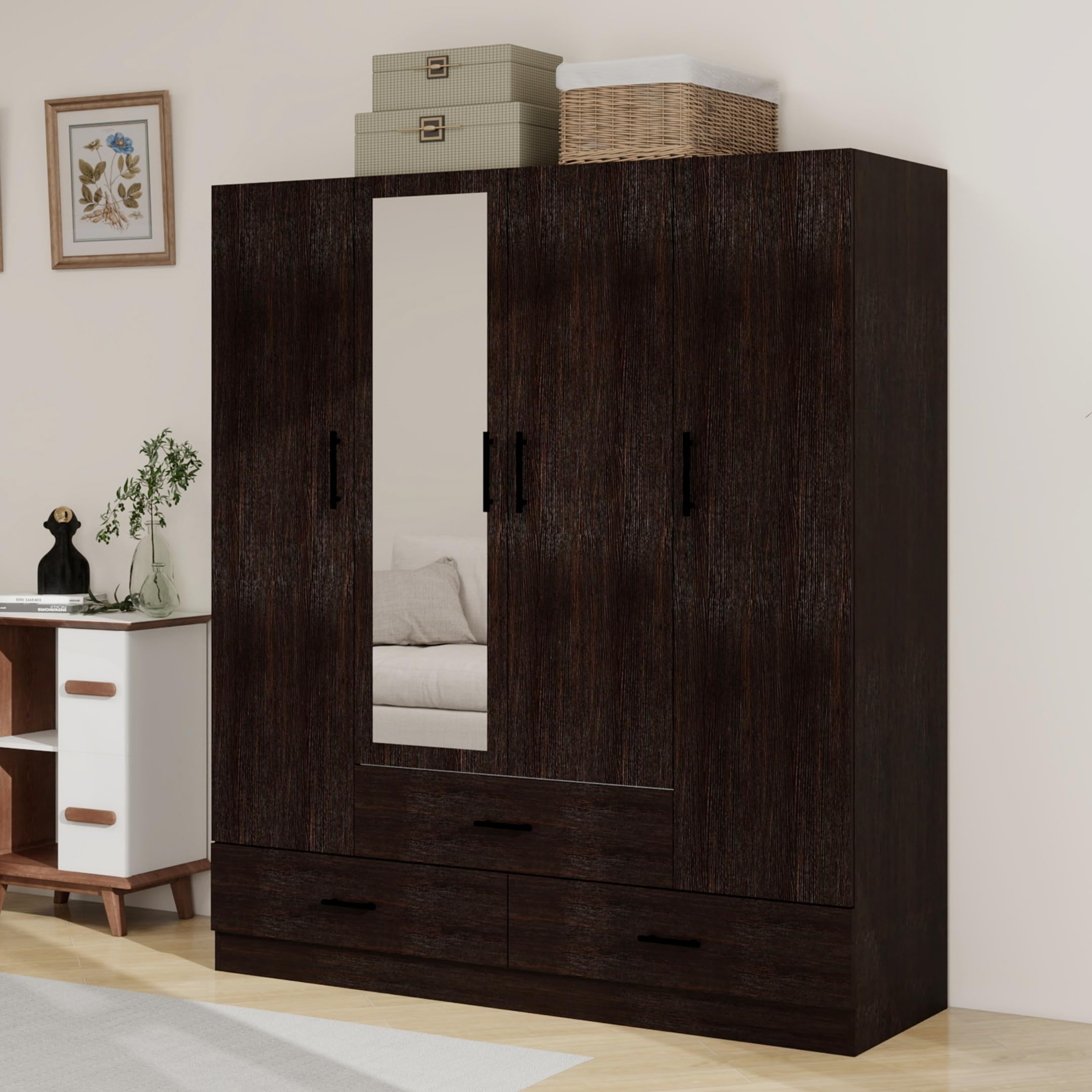 71" H Armoire Wardrobe, 3-Drawer & Shelved Bedroom Armoire